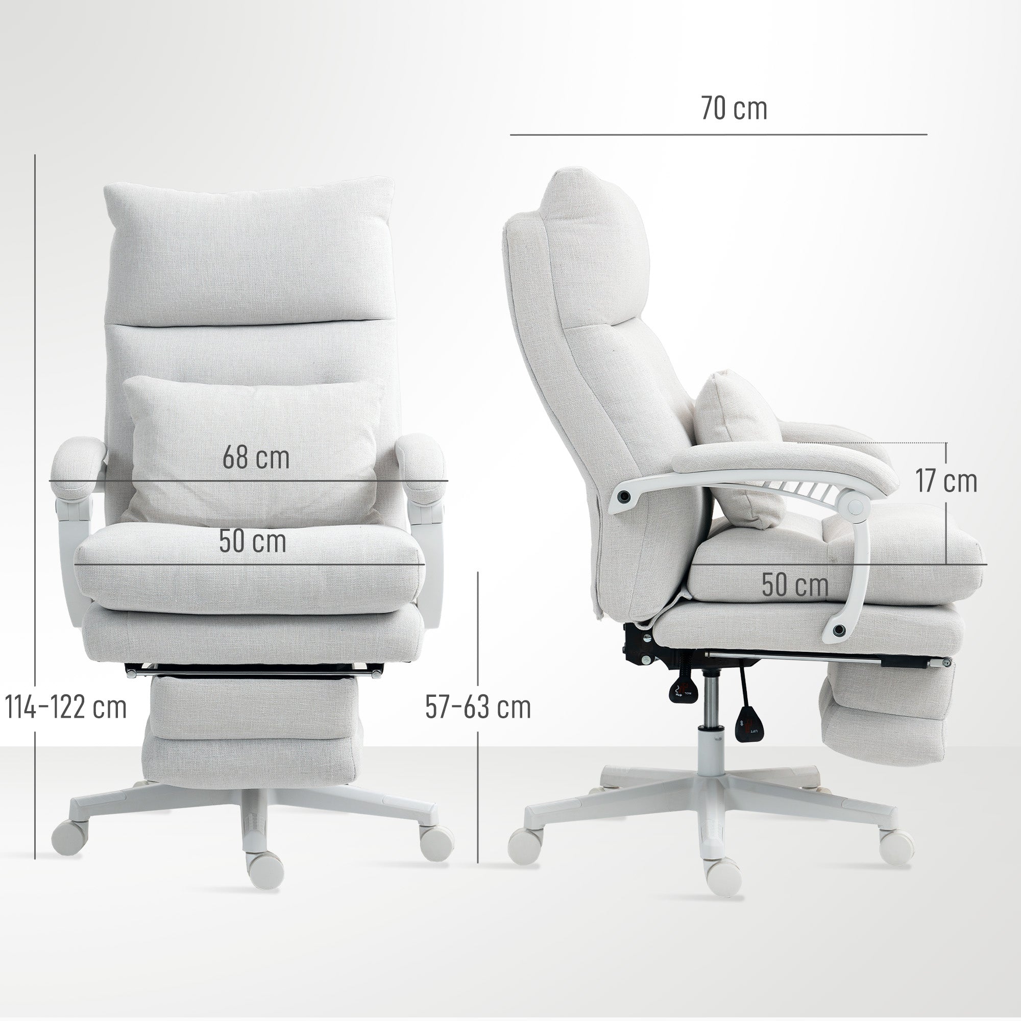 HOMCOM Rollsessel, Leinenoptik, höhenverstellbar, 160 Grad neigbar, Fußstütze, Cremeweiß