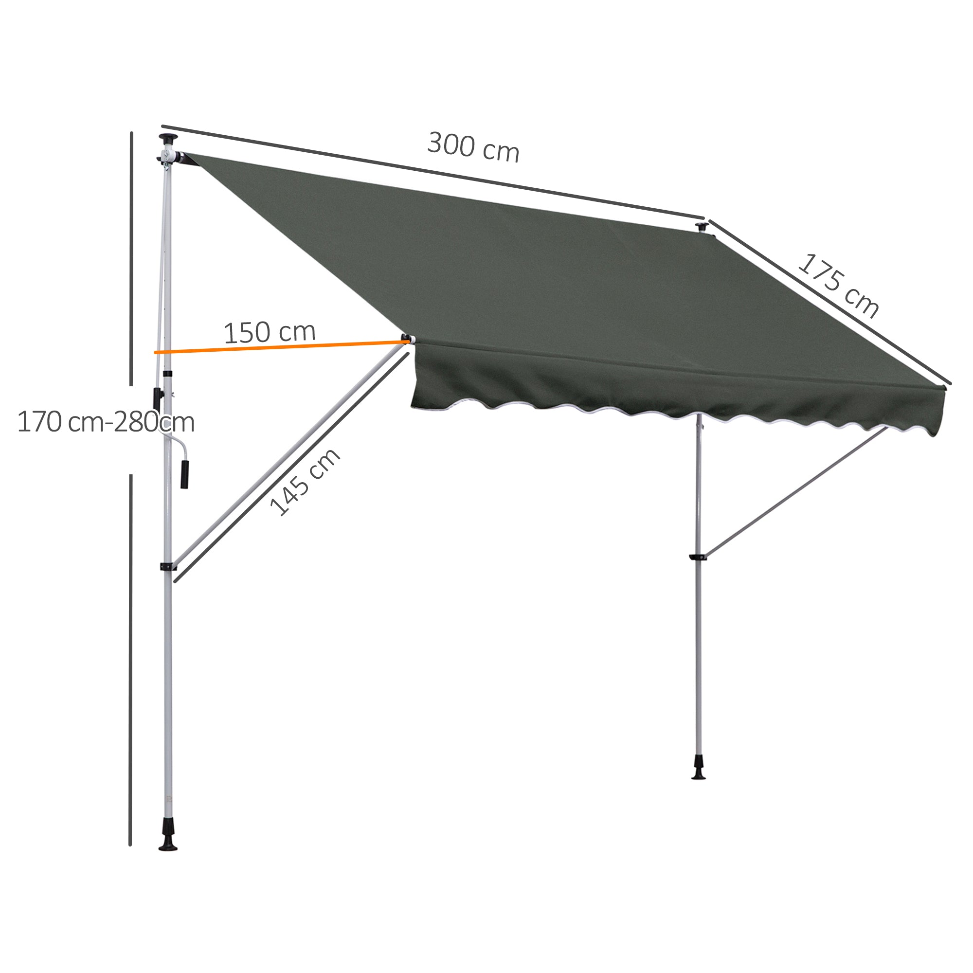 Outsunny Klemmmarkise mit Handkurbel höhenverstellbar Gelenkarmmarkise schmutzabweisend, witterungsbeständig Balkonmarkise 150cm breit Terrassenmarkise für Terrasse Balkon Veranda Grau