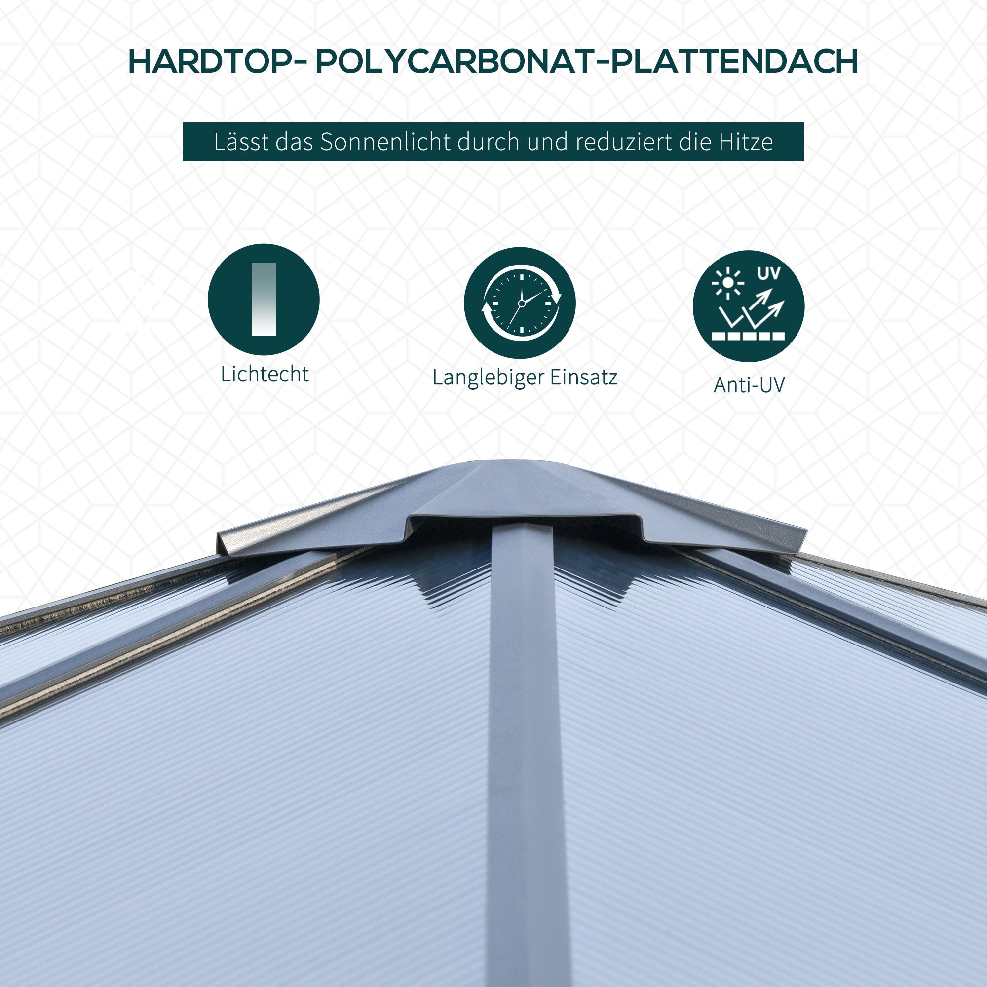 Outsunny Pavillon mit Polycarbonatdach, Vorhänge mit Fliegennetz, Alugestell, grau, 3 x 3 x 2,6 m