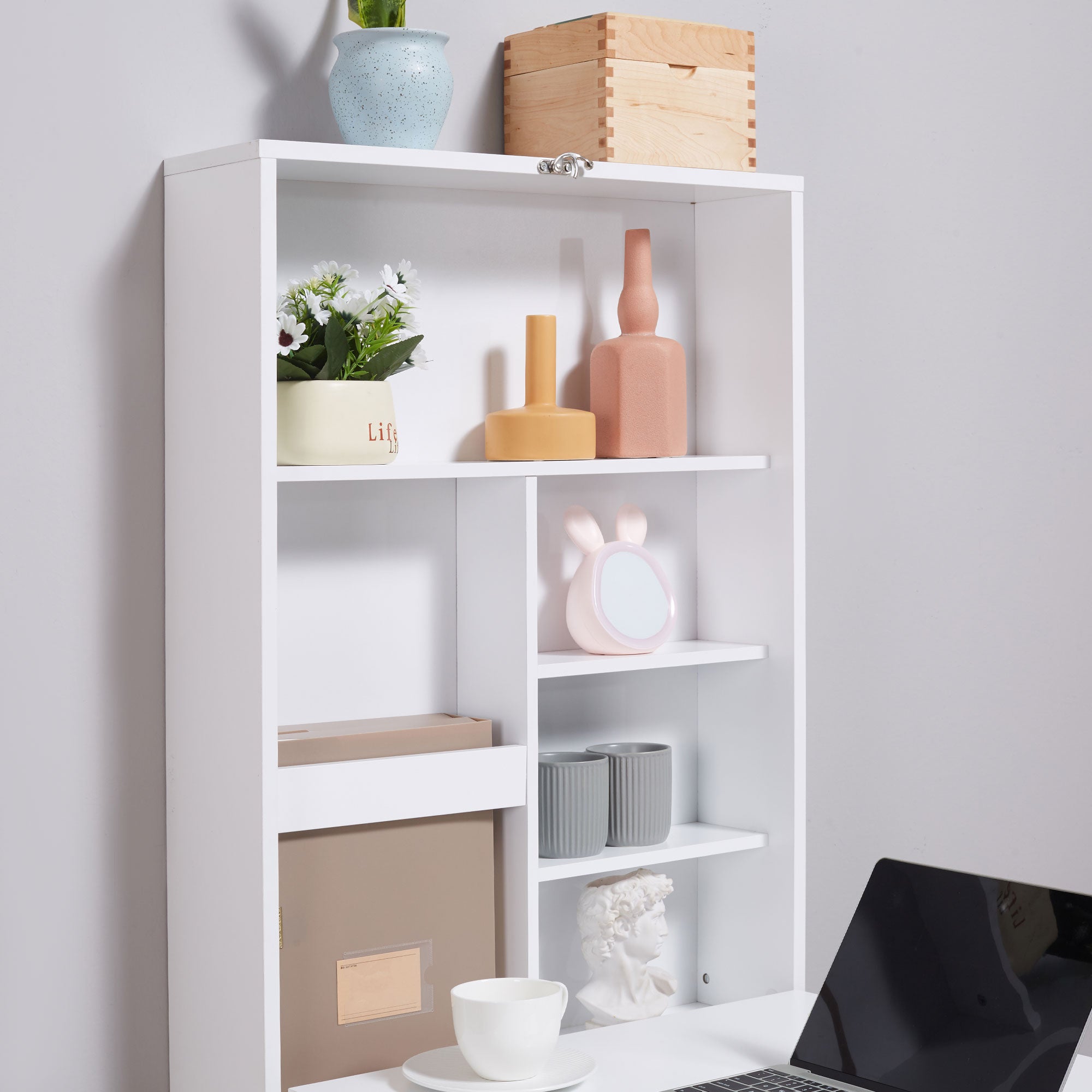 HOMCOM Wandschreibtisch, klappbare Tischplatte, 5 Fächer, 60x94,5x147cm, Schwarz/Weiß