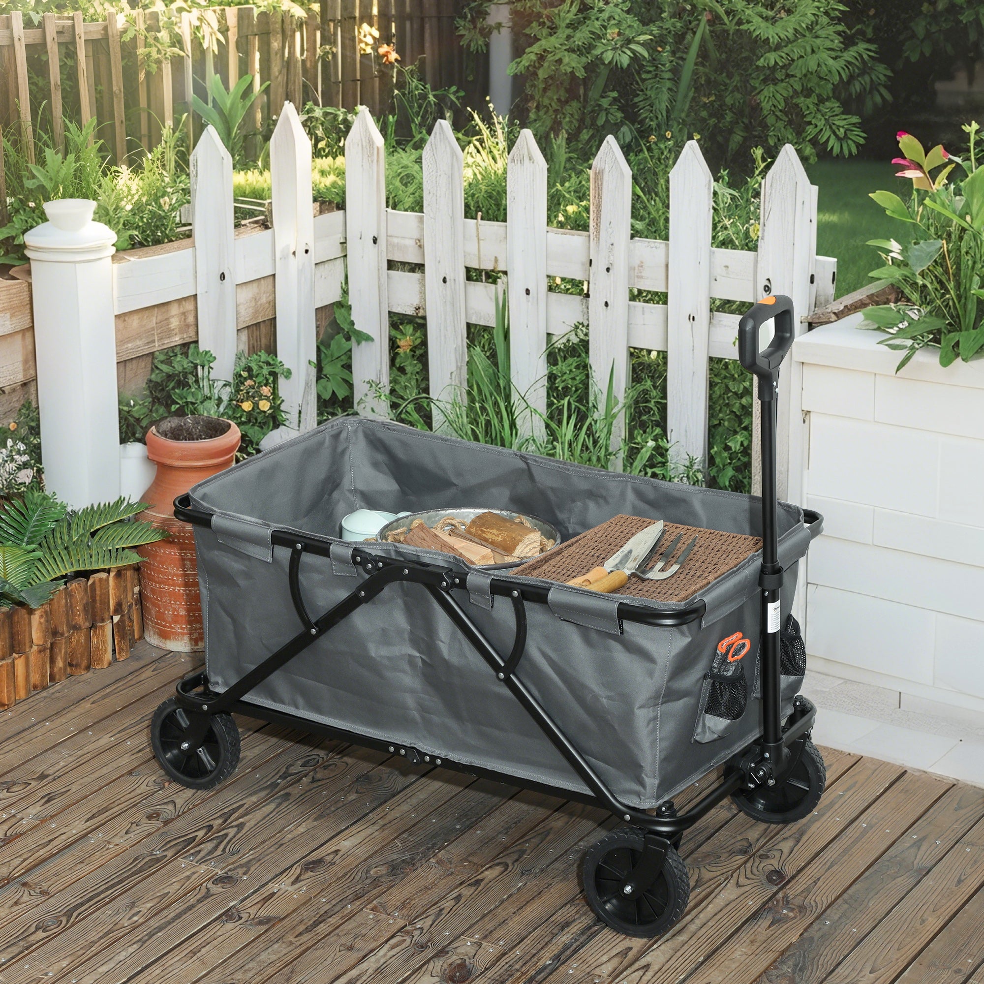 Outsunny Gartenwagen 120 kg belastbar, klappbar Transportwagen mit herausnehmbare Plane 160 Liter Dunkelgrau