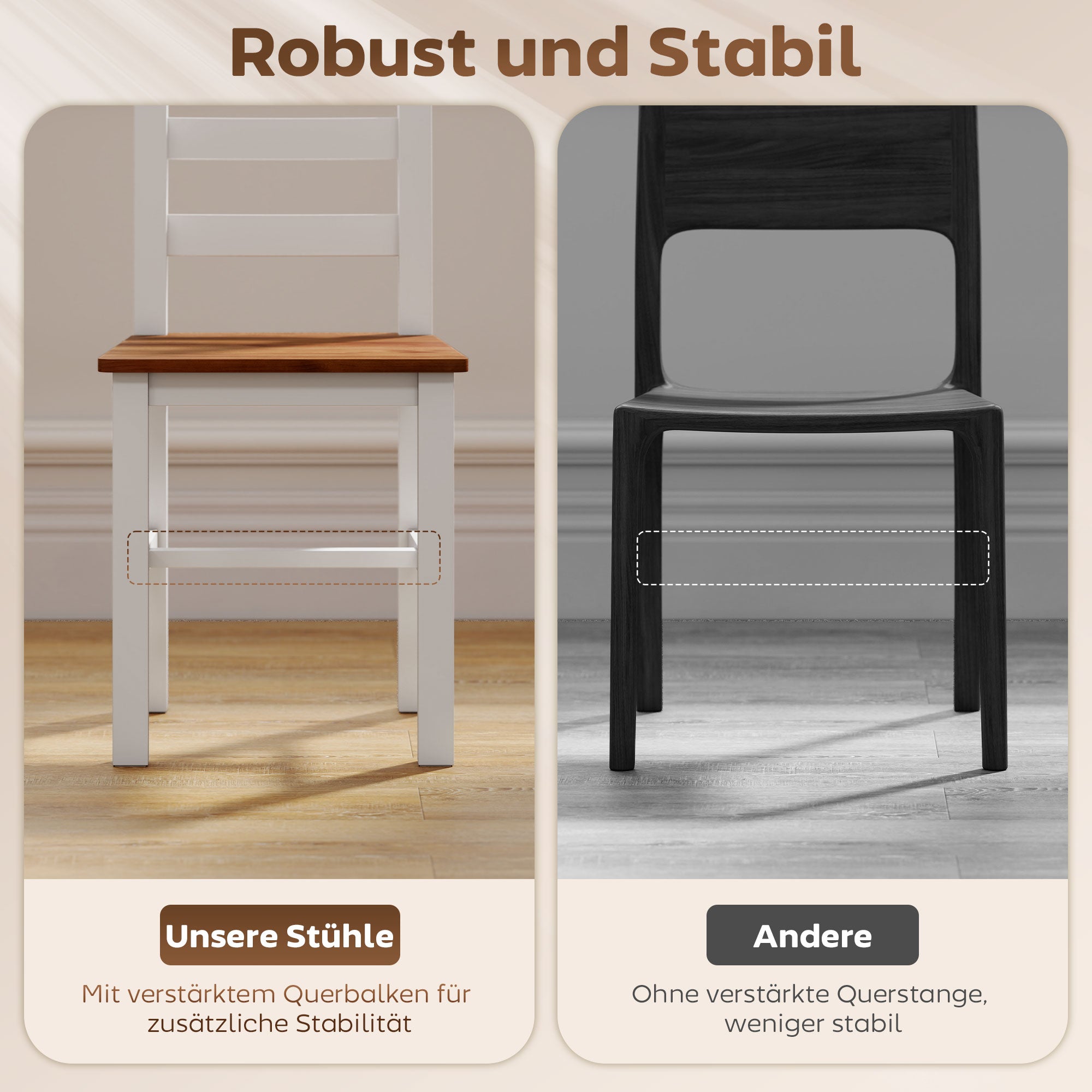 HOMCOM Essgruppenset, Esstisch, 4 Stühle, Esszimmerset, Kiefernholz, Braun+Weiß