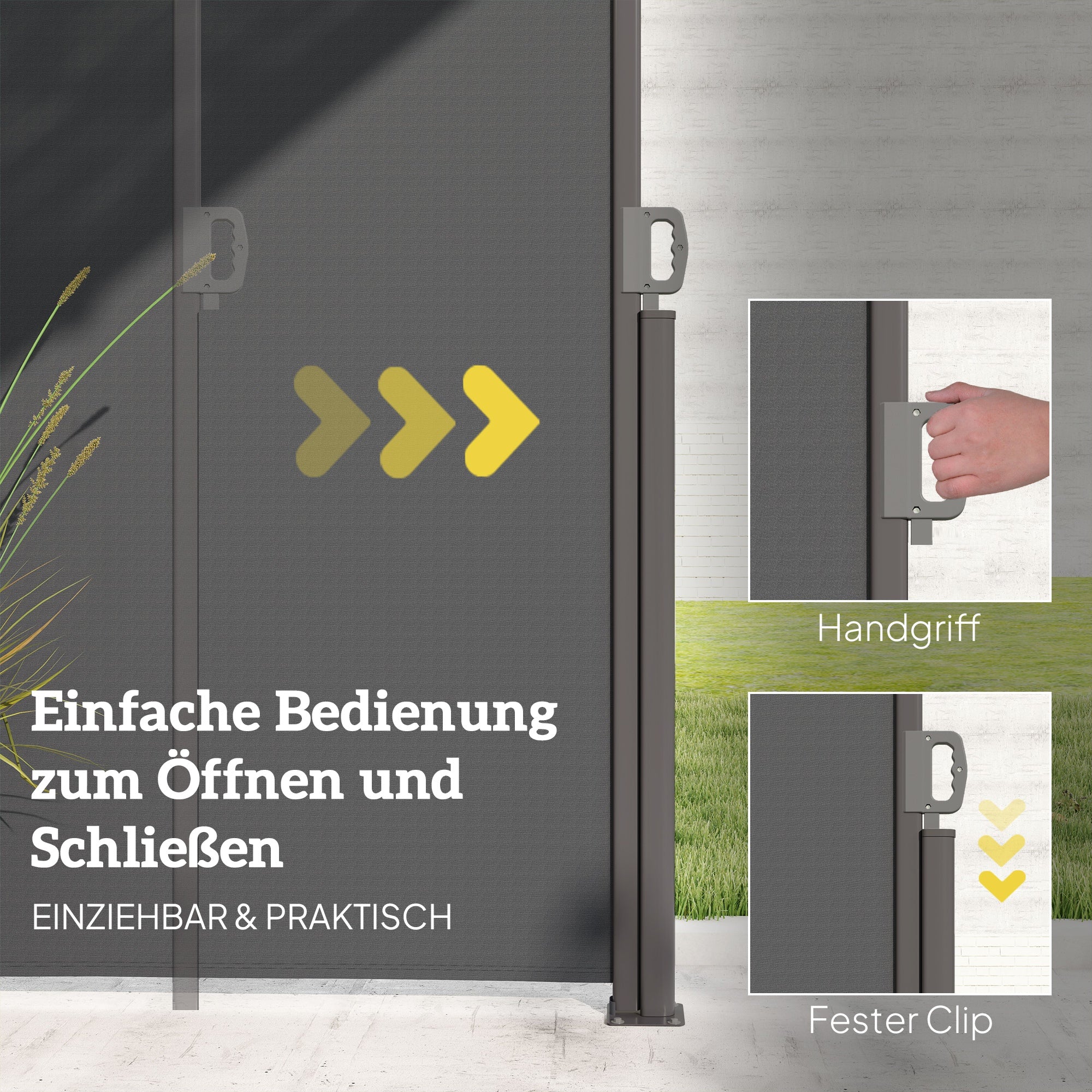 Outsunny Seitenmarkise ausziehbar blickdicht Sichtschutz mit Wandhalterung  Beschichtung 300x140cm Dunkelgrau