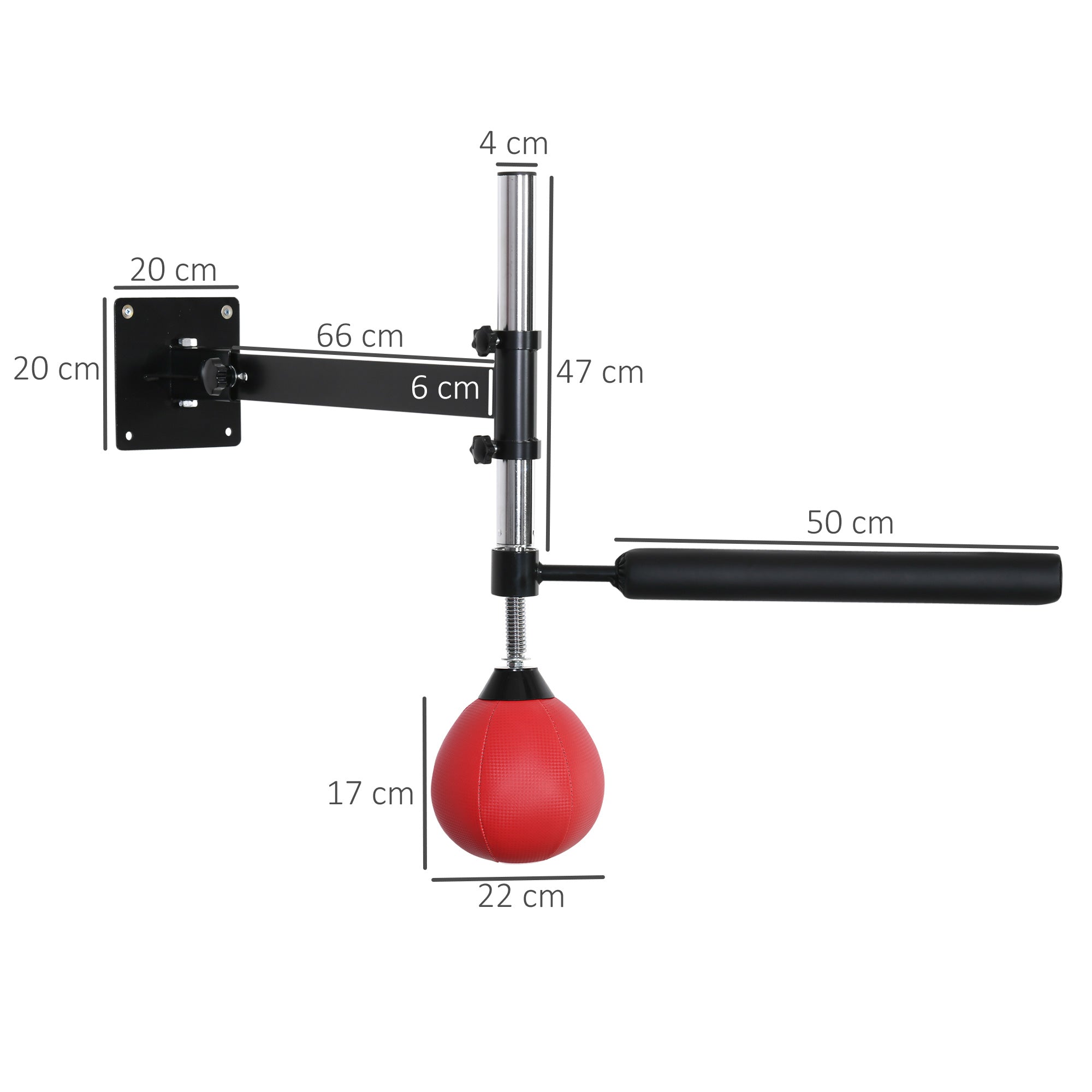 HOMCOM Boxgestell mit Speedball & Reflexstange, Wandmontage, höhenverstellbar, Schwarz/Rot