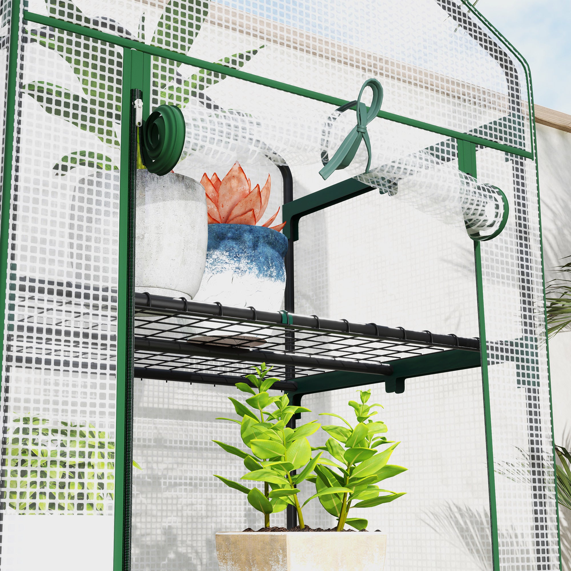 Outsunny Mini-Gewächshaus für Blumen oder Gemüse, Stahl, Kunststoff, 69L x 49B x 193H cm, Weiß
