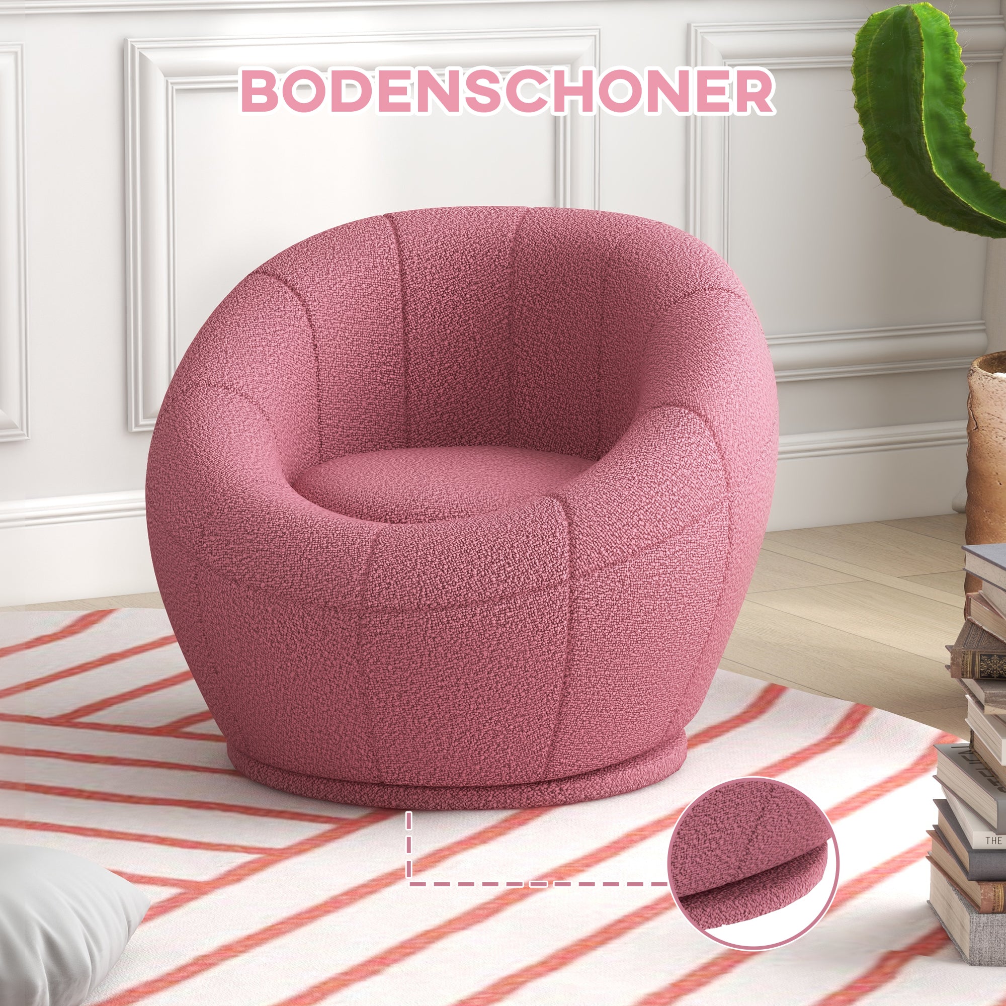 HOMCOM Kindersessel Kindermöbel Kinderhocker, Teddy-Fleece, 60 cm x 56 cm x 48 cm, Rosa