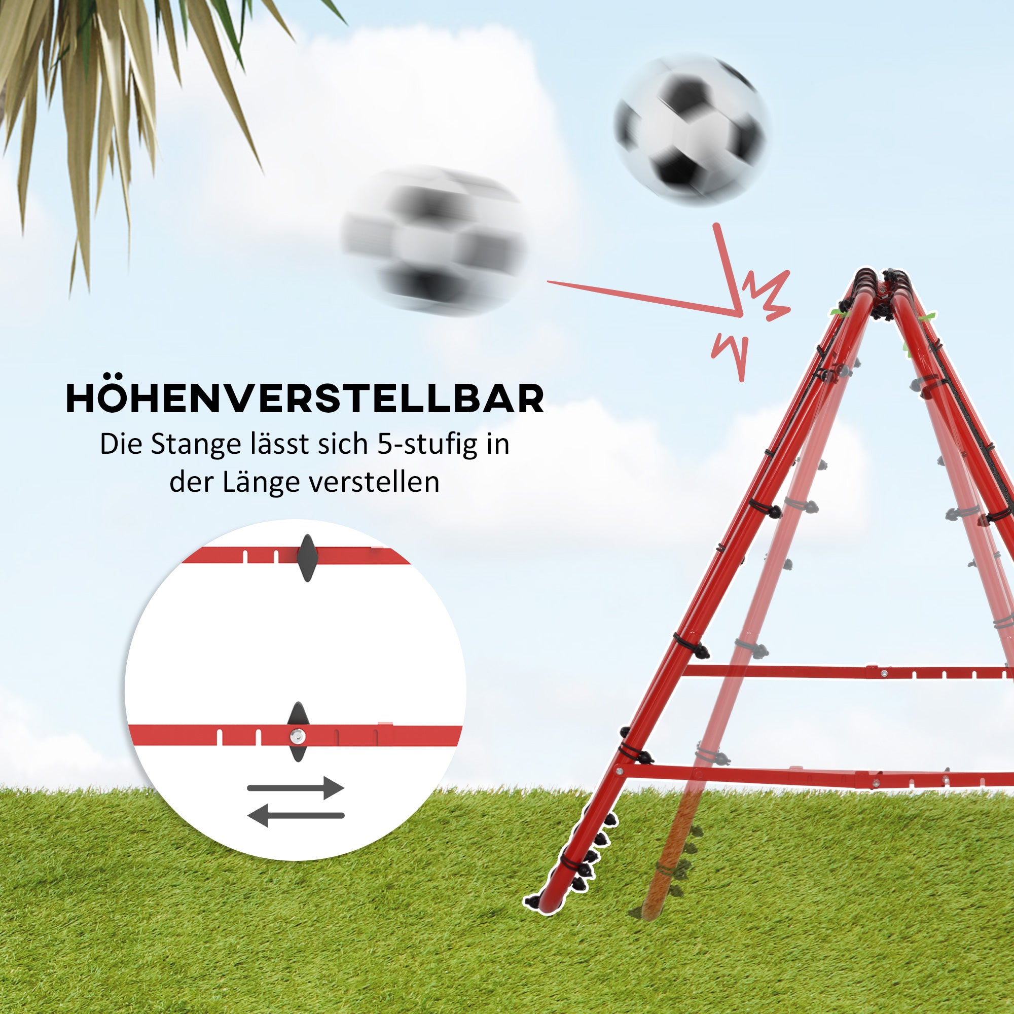 HOMCOM Fußballtor, verstellbar, klappbar, Metallrahmen, 100 x 95 cm, Rot