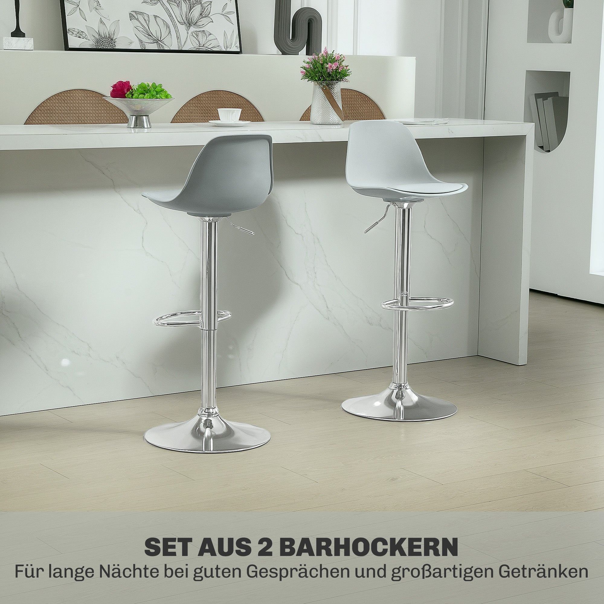 HOMCOM 2er-Set Barhocker, Barstühle, Drehstühle mit Lehne, höhenverstellbar, bis 120 kg belastbar, 42 x 38 x 82-104 cm, Grau