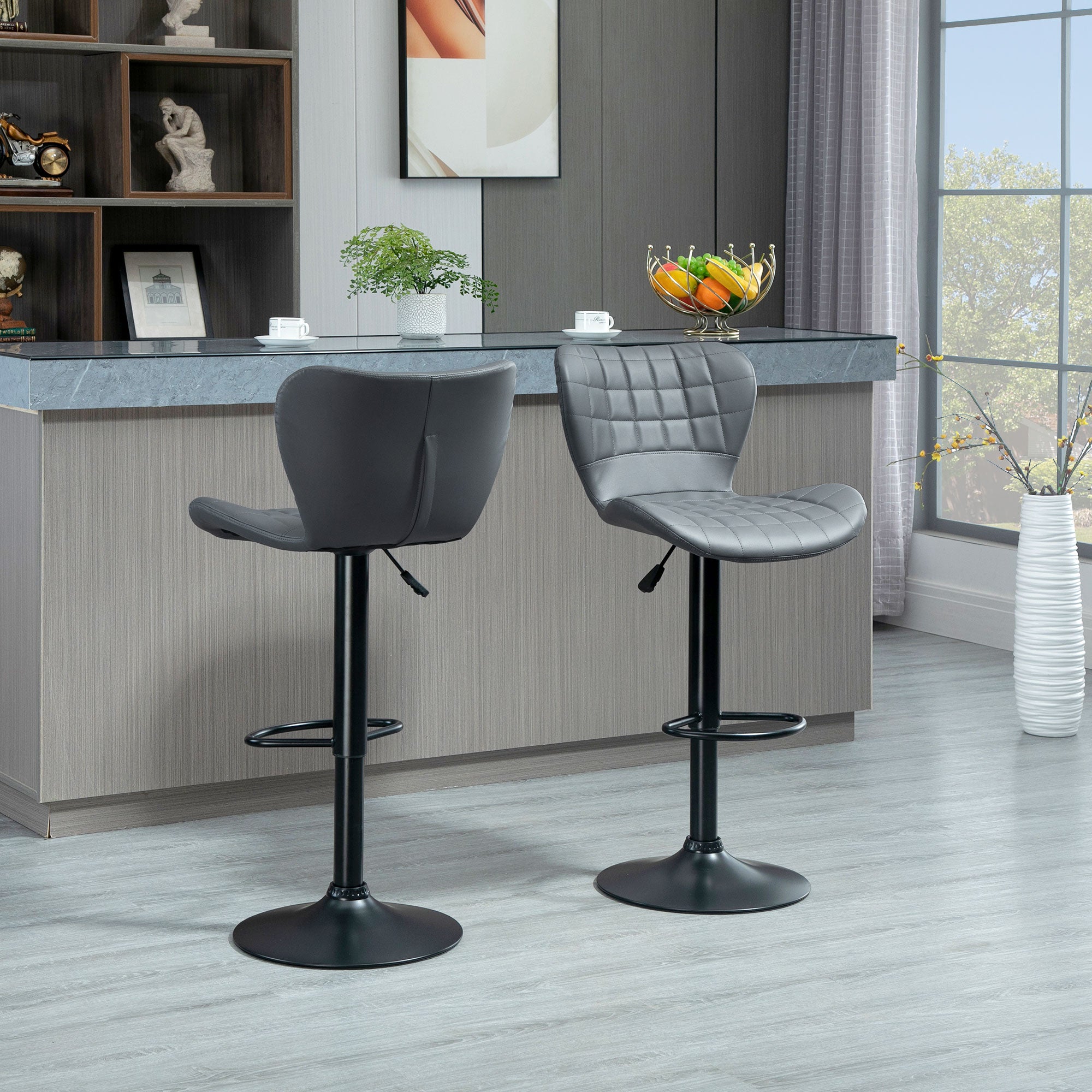 HOMCOM 2er-Set Barhocker Barstühle Barhocker, höhen verstellbar, mit Fußstütze, 47cm x 51,5 cm x 89-109 cm, Grau
