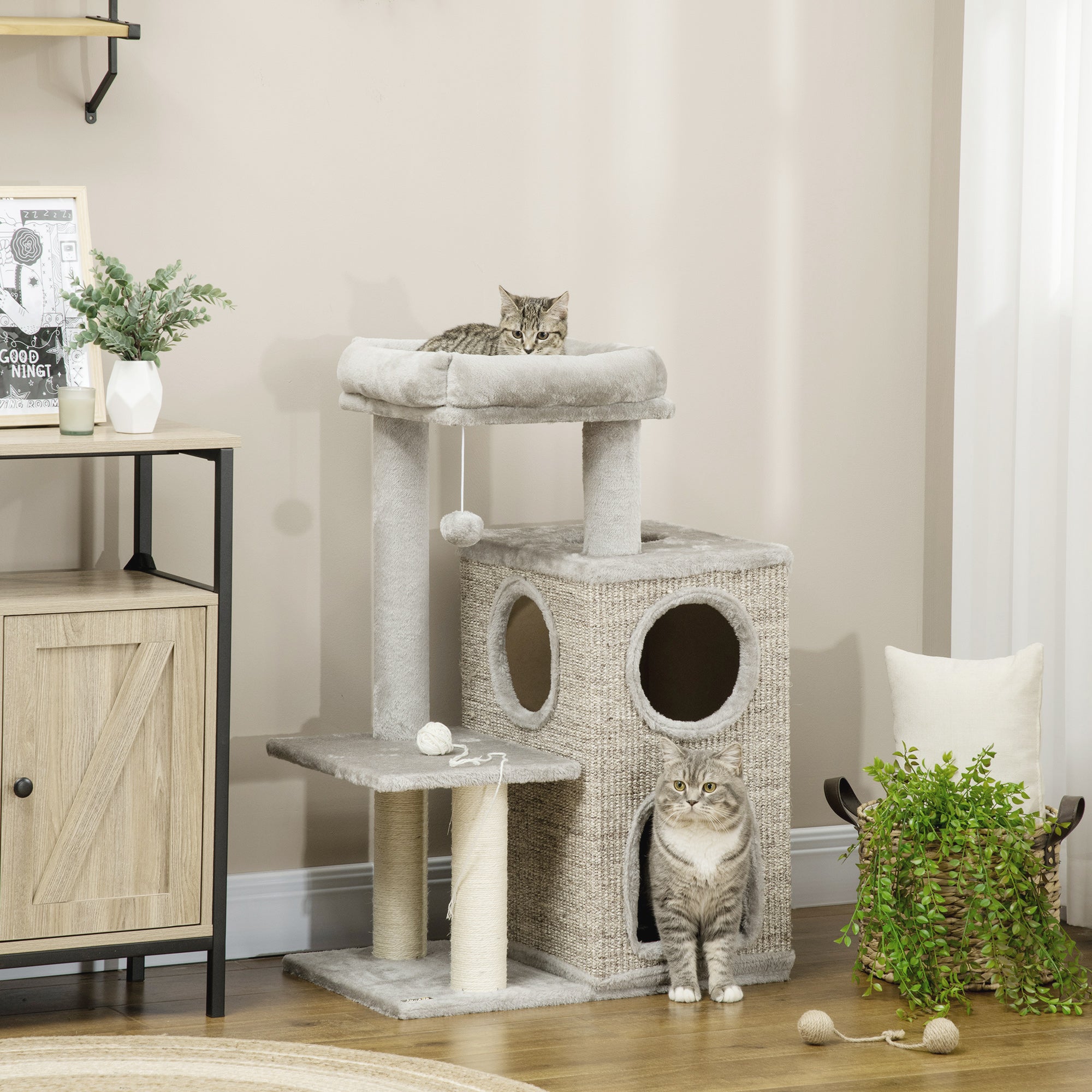 PawHut Kratzbaum Katzenbaum mit Sisal-Spielzeug und Höhle