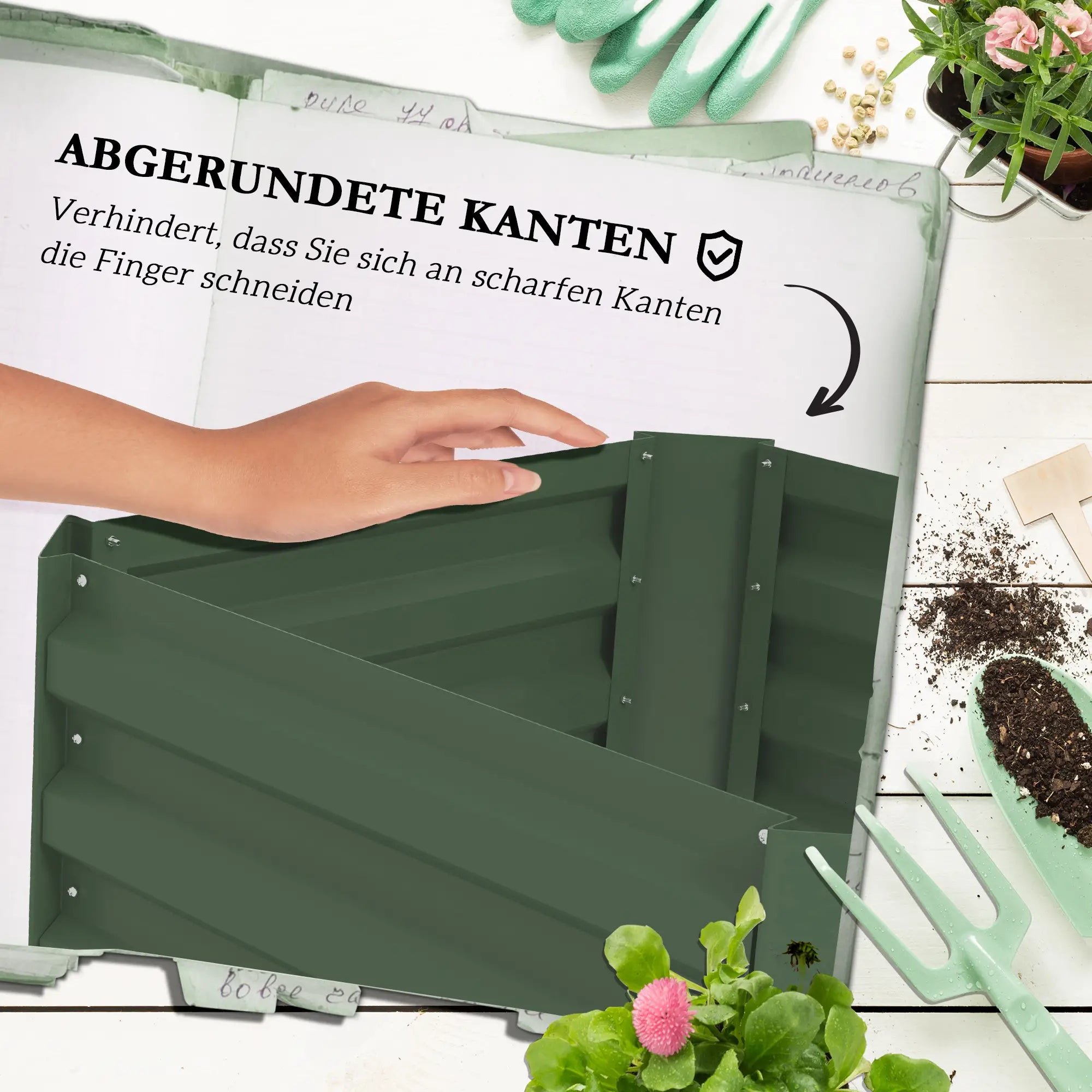 Outsunny Hochbeet mit Rankgitter Pflankasten mit Rankhilfe, offener Boden, wetterbeständig, 61 cm x 61 cm x 140 cm, Grün