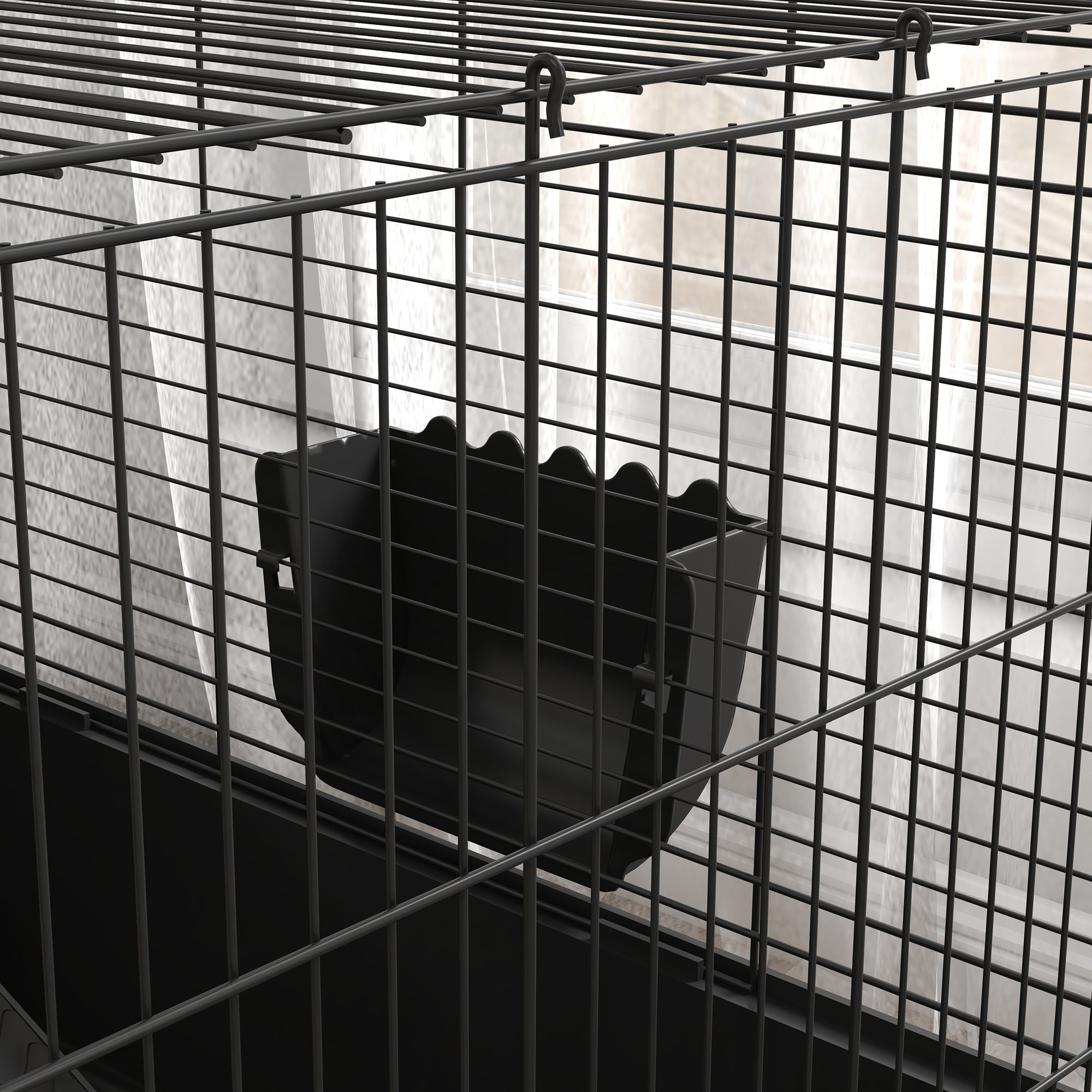 PawHut Kleintierkäfig mit abnehmbaren Gehege, Laufgitter mit Stall, inkl. Zubehör, Schwarz