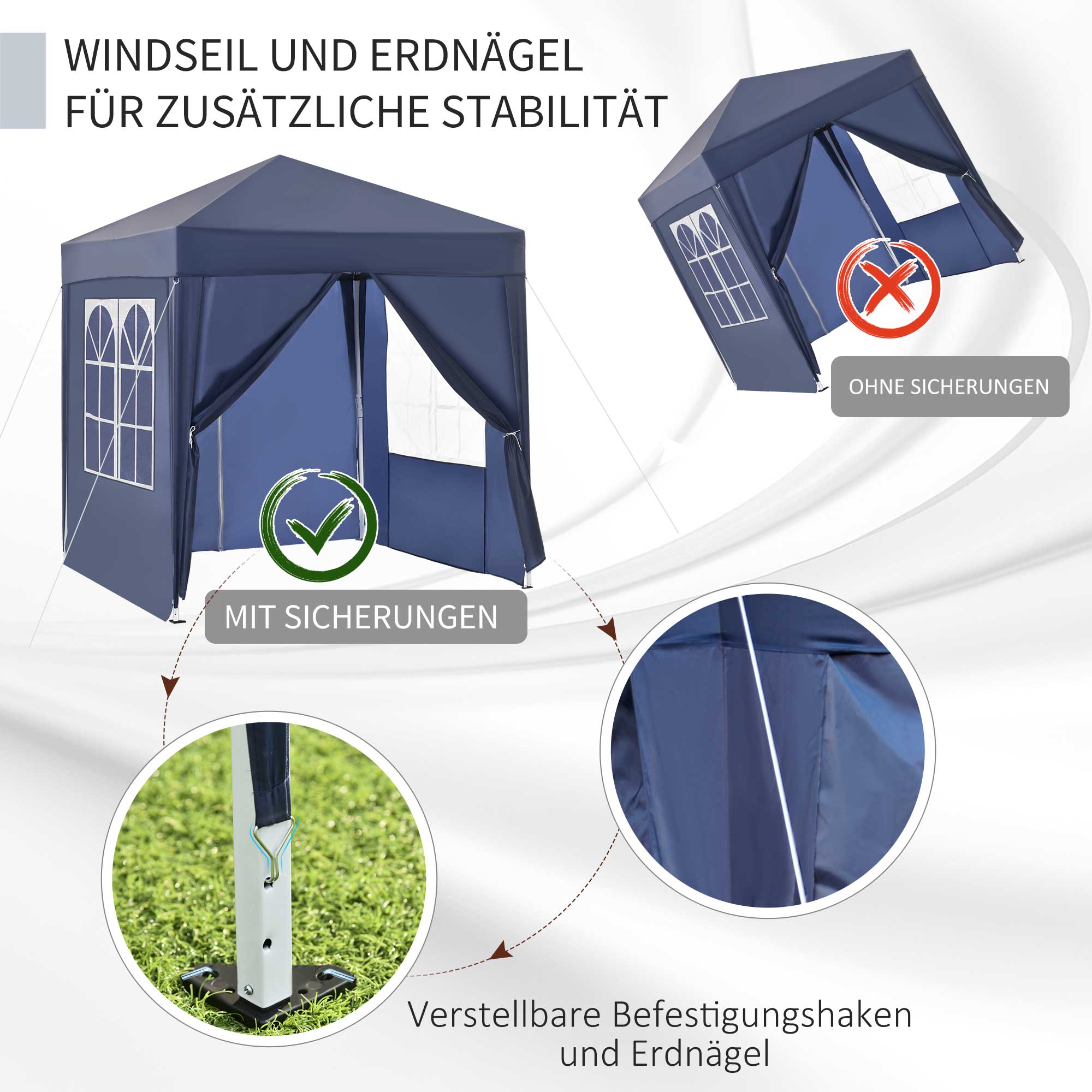 Outsunny Faltpavillon, Bierzelt, 4 abnehmbare Seitenwände, 2 Fenster, Metallrahmen, 2 x 2m, Blau
