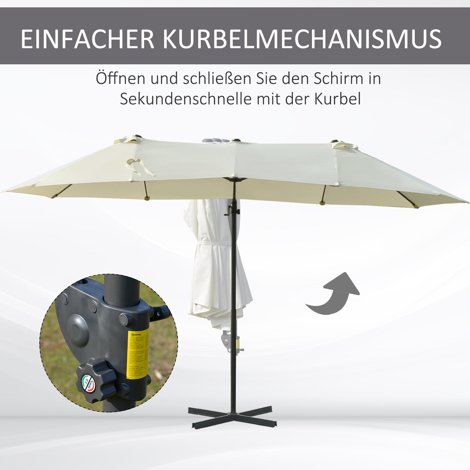 Outsunny Doppelsonnenschirm Ampelschirm Doppelschirm mit Kurbel Verstellbarer Gartenschirm Sonnenschutz Metall Cremeweiß 440 x 270 x 250 cm