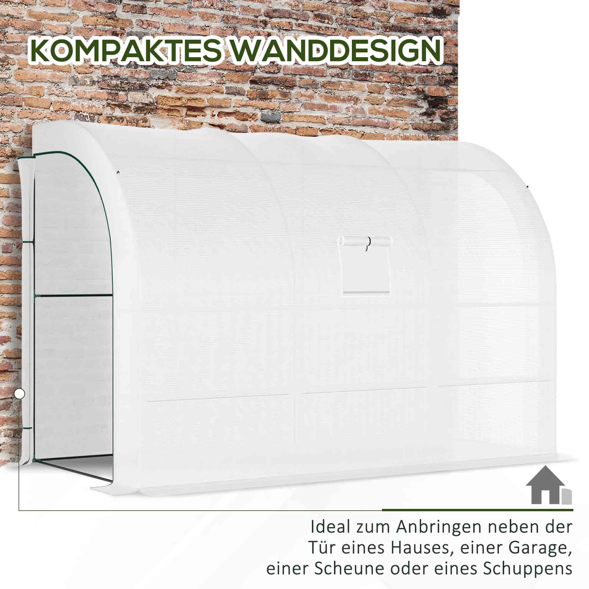 Outsunny Gewächshaus, Gartengewächshaus mit Kunststoff-Abdeckung, UV-beständig, 3 Etagen, Reißverschlusstüren, Weiß