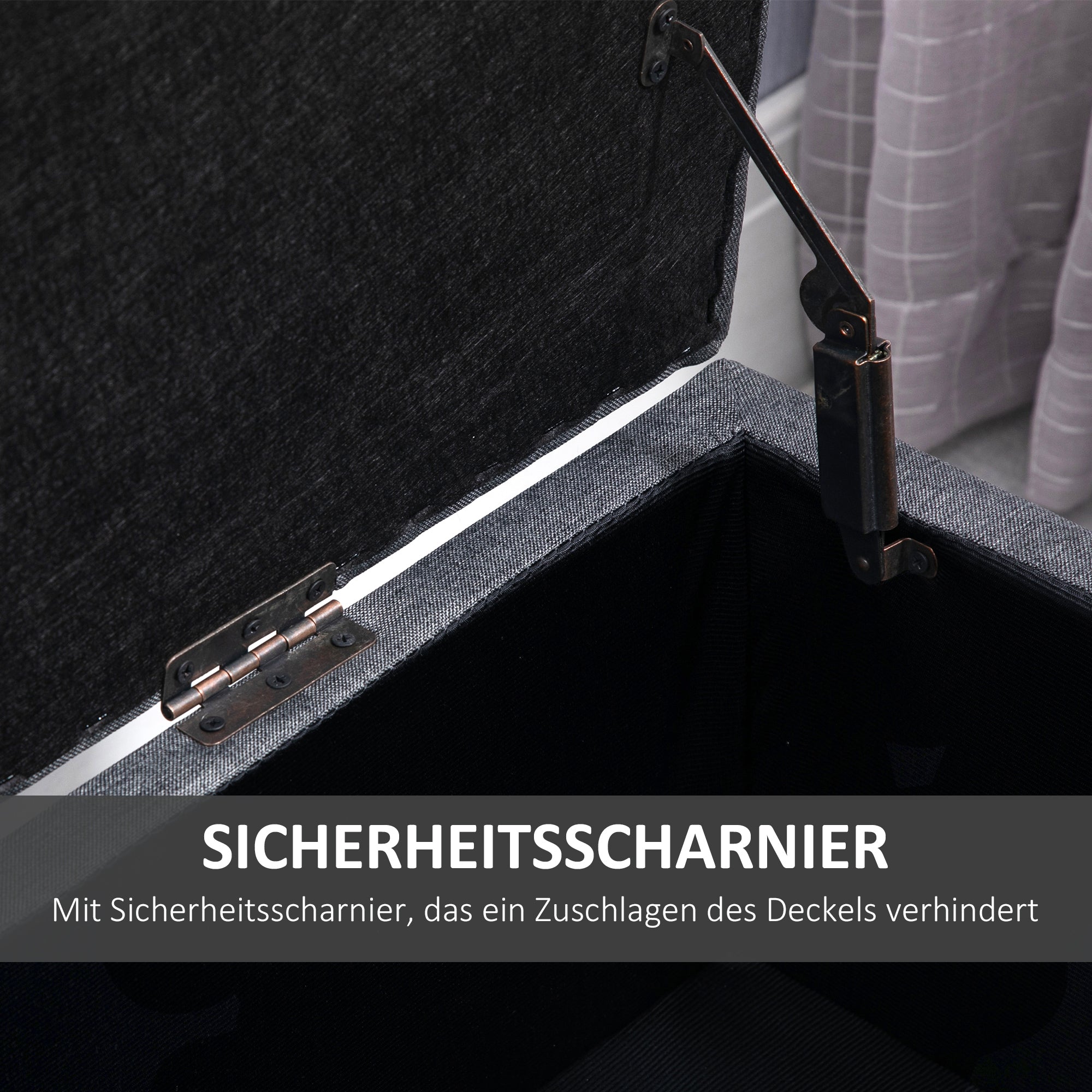 HOMCOM Sitzbank Polsterbank mit Stauraum Truhenbank Flur Schlafzimmer Wohnzimmer leinenartiges Polyester Gummiholz Dunkelgrau 100 x 40 x 44 cm