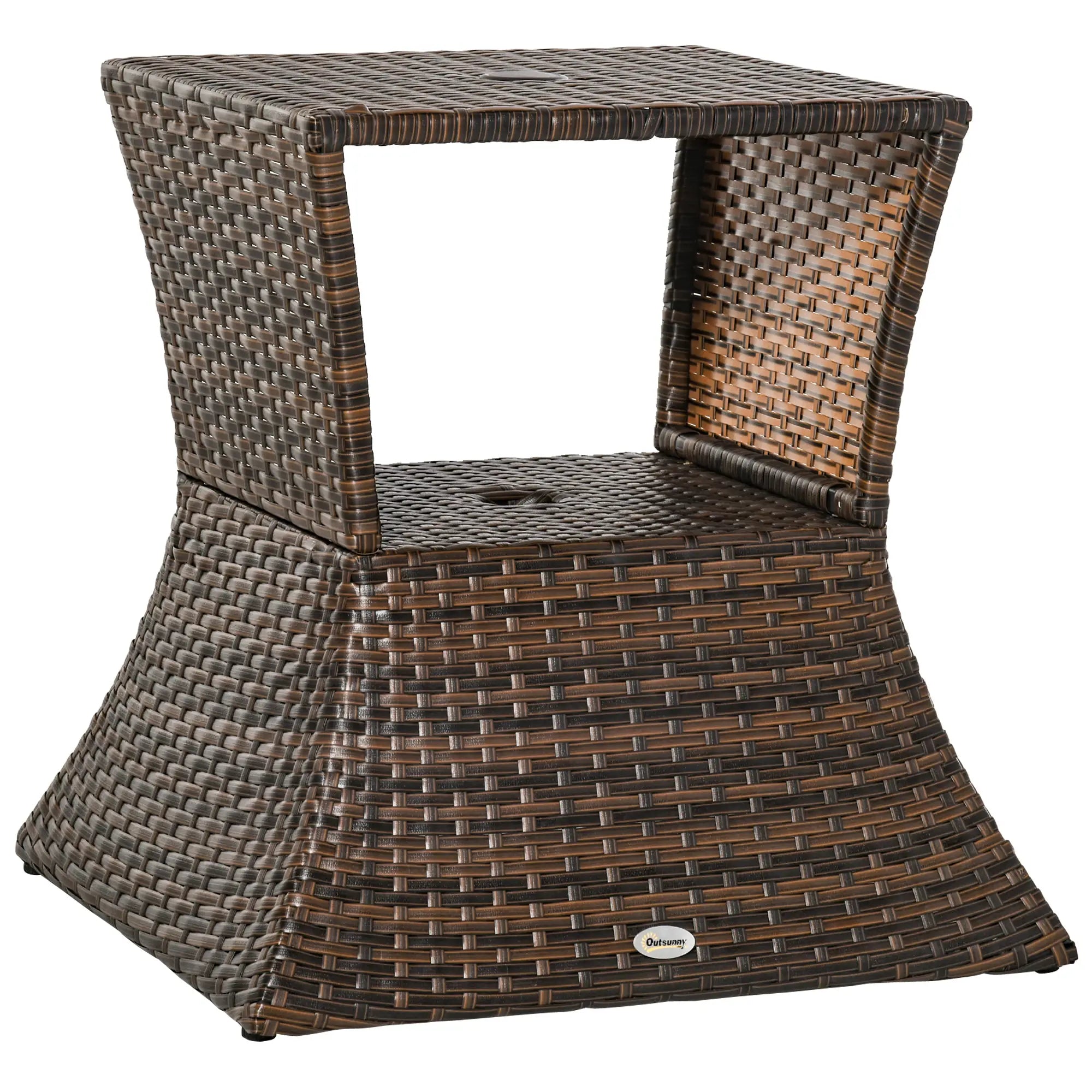 Outsunny Gartentisch Beistelltisch mit Schirmständer Polyrattan Braun