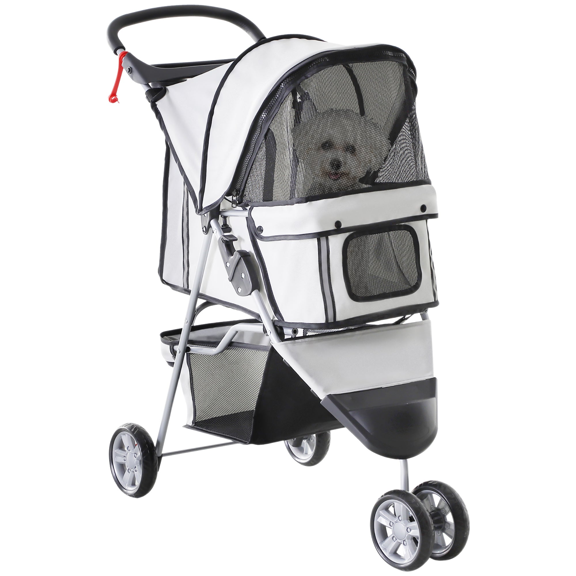 PawHut Hundewagen Hundebuggy bis 10 kg Klappbar Bodenkorb 2 Becherhalter verstellbares Vordach Grau