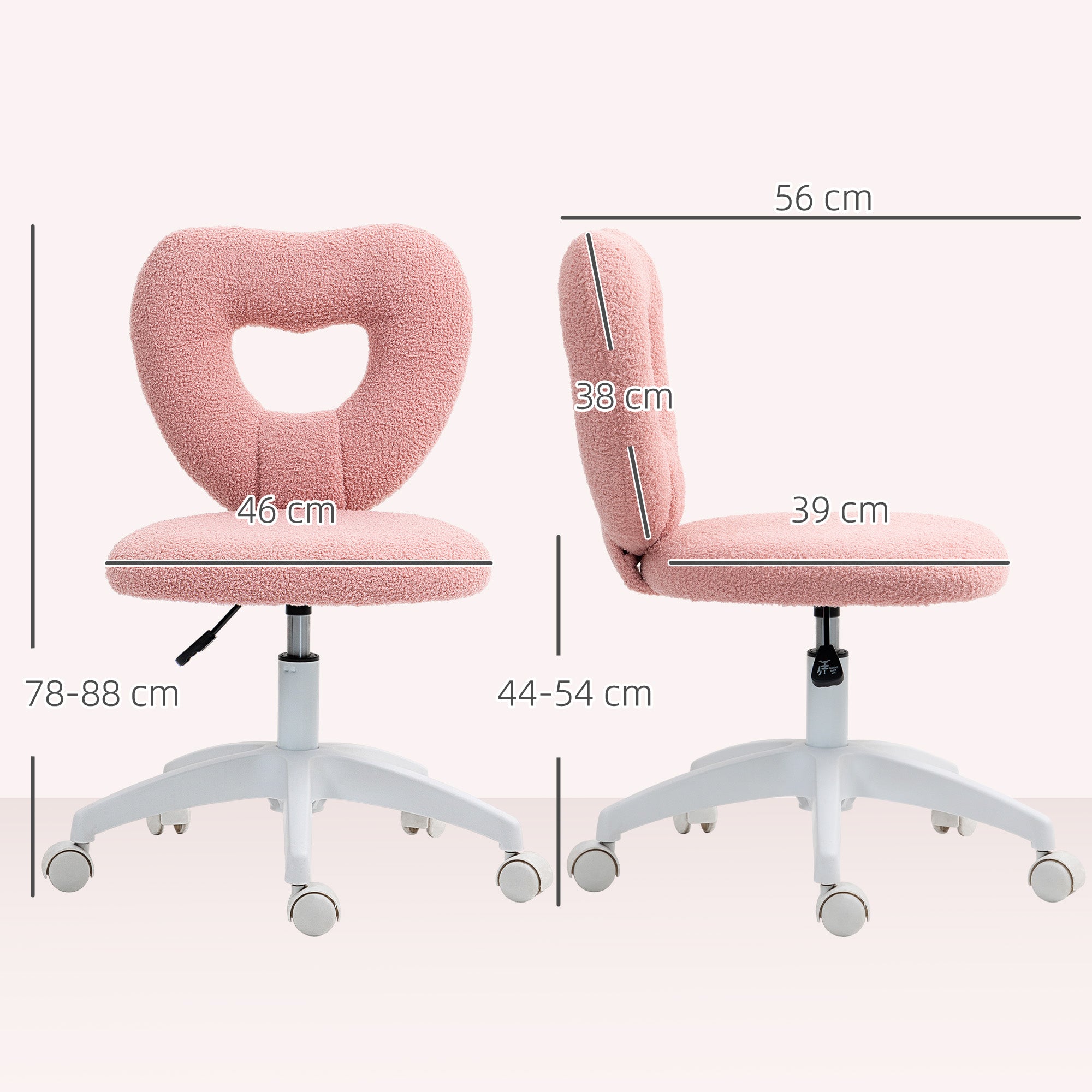 HOMCOM Schreibtischstuhl, Bürostuhl, Herzförmige Rückenlehne, gepolstert, Rosa