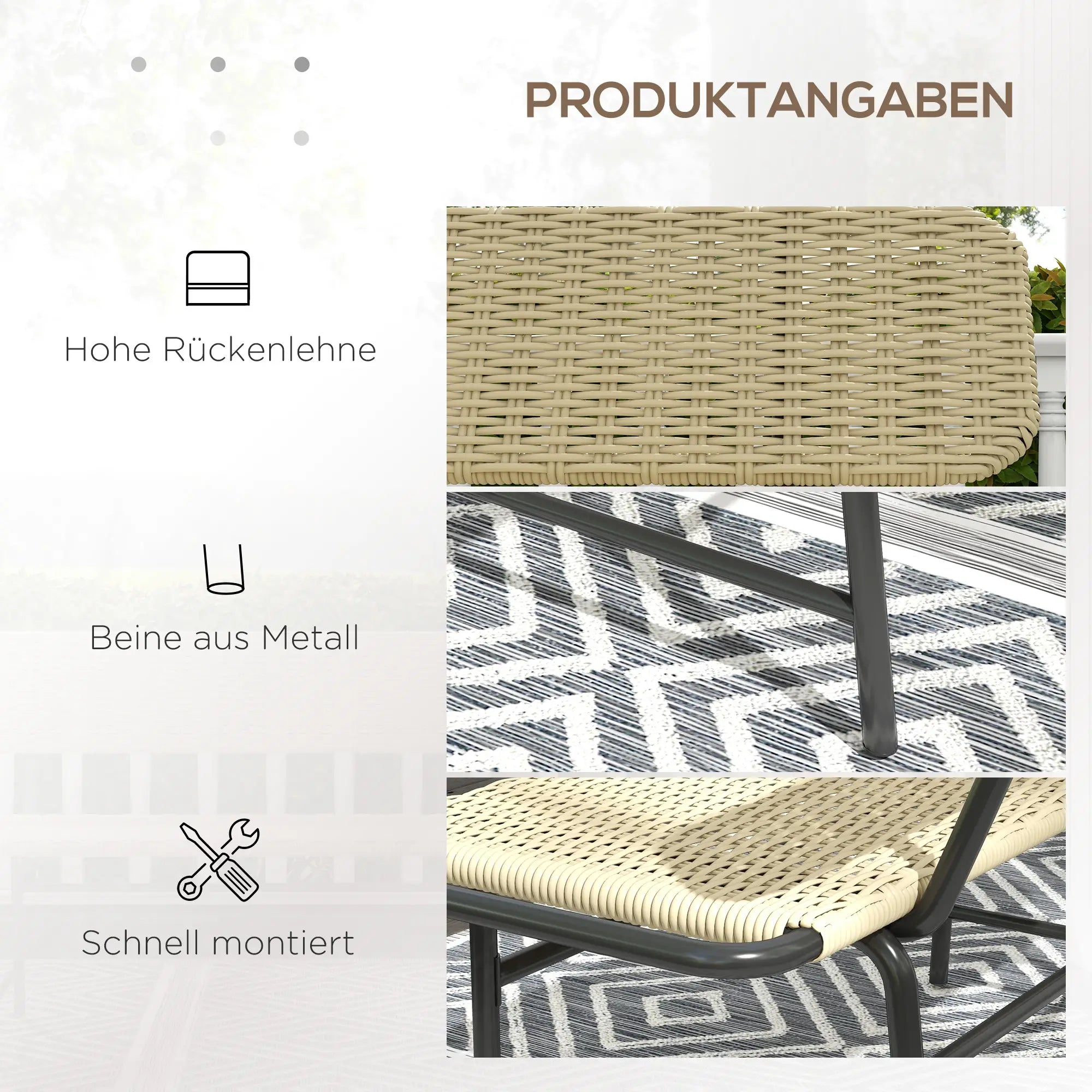 Outsunny 2-Sitzer Polyrattan Gartenbank Khaki