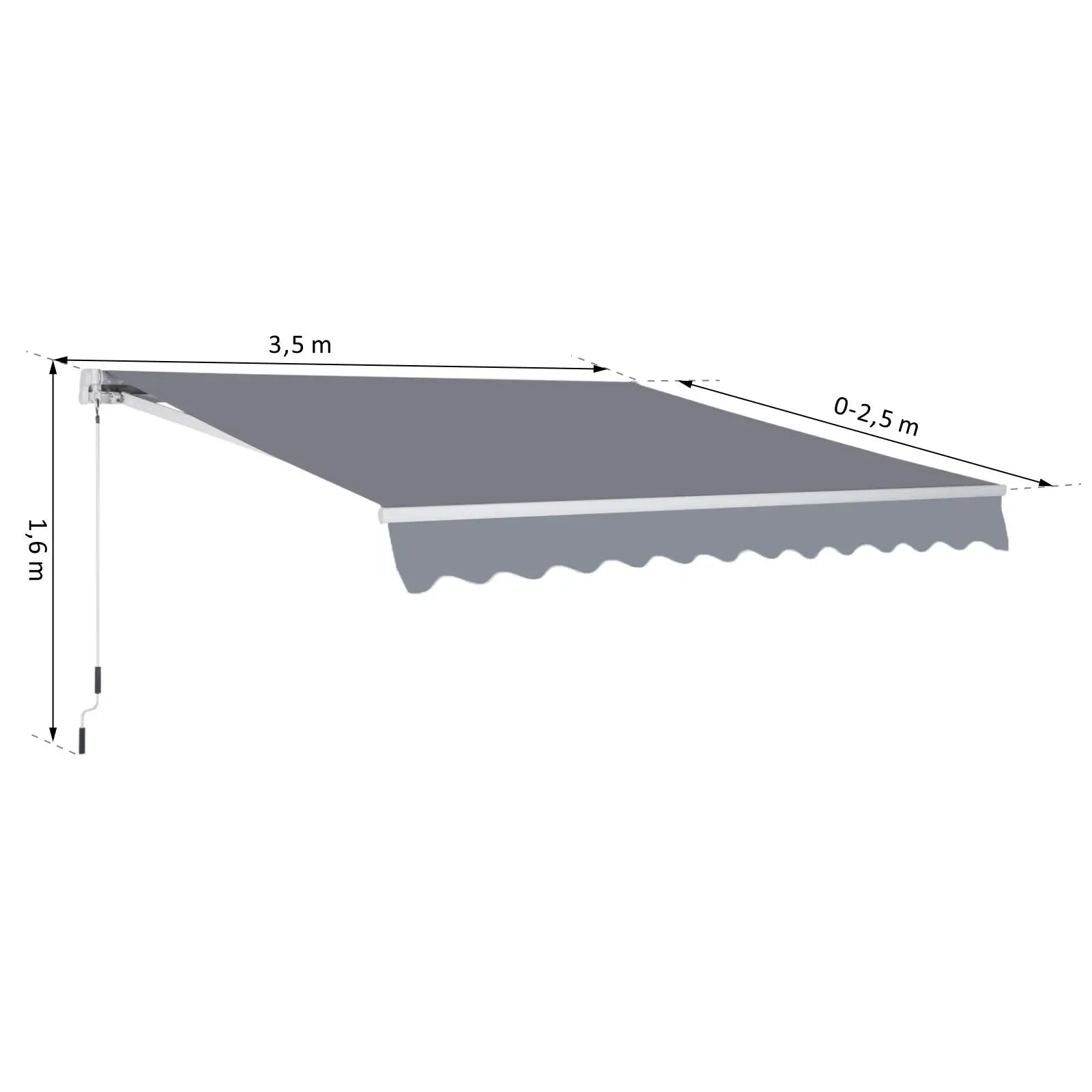 Outsunny Markise Balkon Terrasse wasserabweisend Handkurbel Aluminium