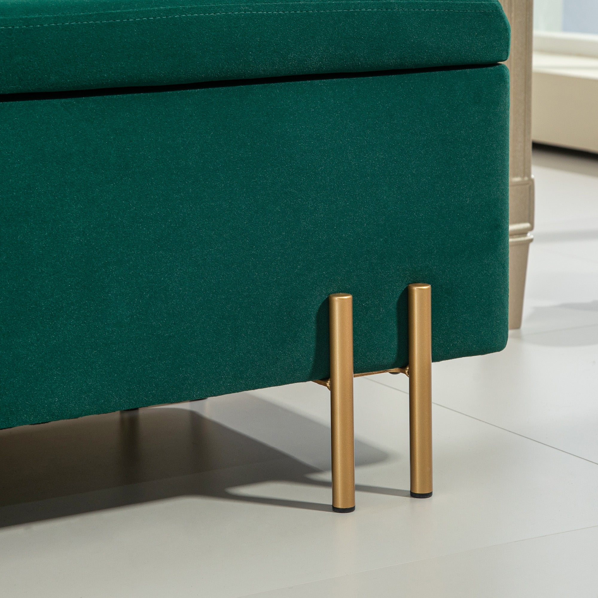 HOMCOM Sitzbank, Polsterbank mit Stauraum, Metall, Kautschukholz, Schaumstoff, 100 x 40 x 42 cm, Grün