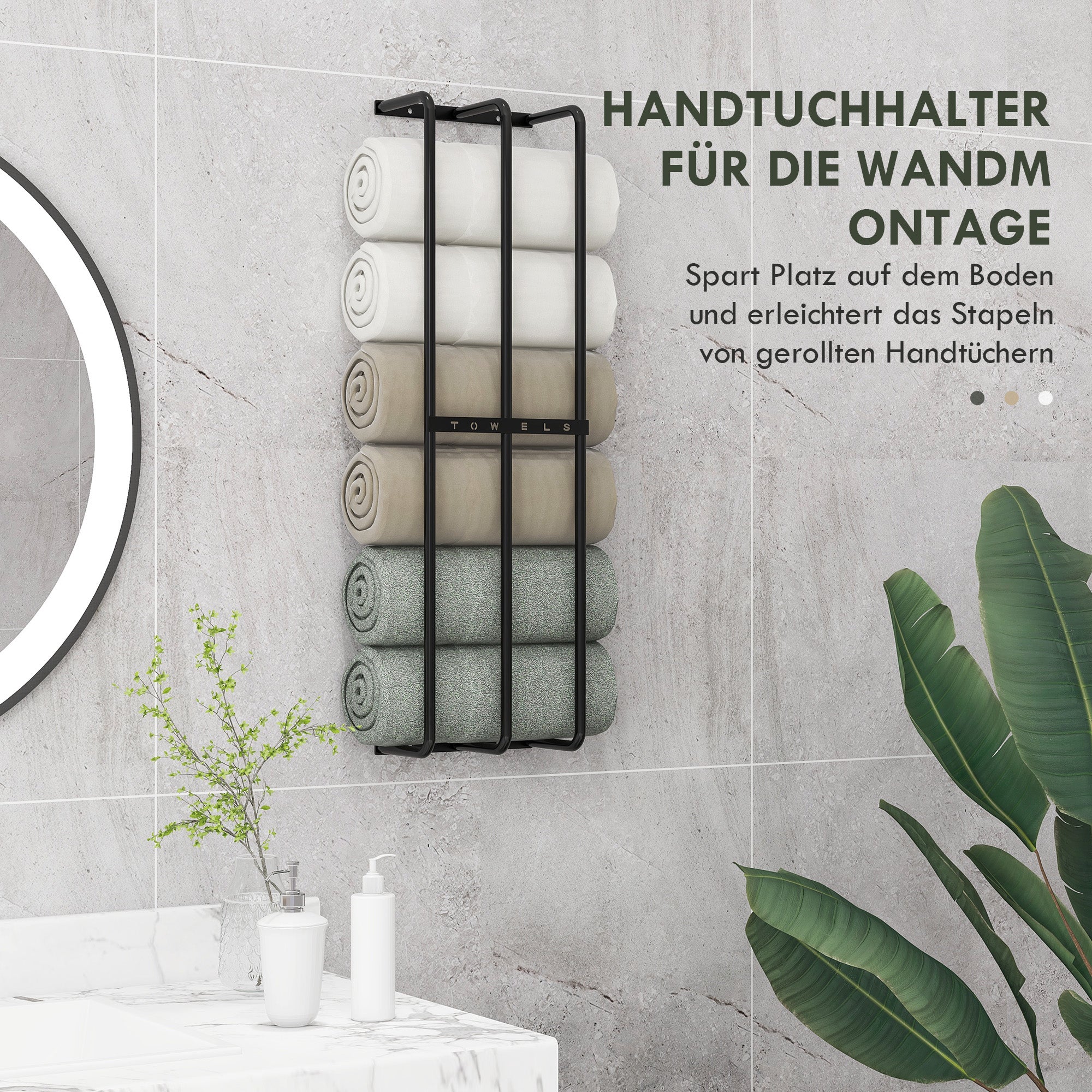 HOMCOM Handtuchhalter, Wandhalterung f. 6 große Handtücher, Metall, 21x12x74cm, Schwarz