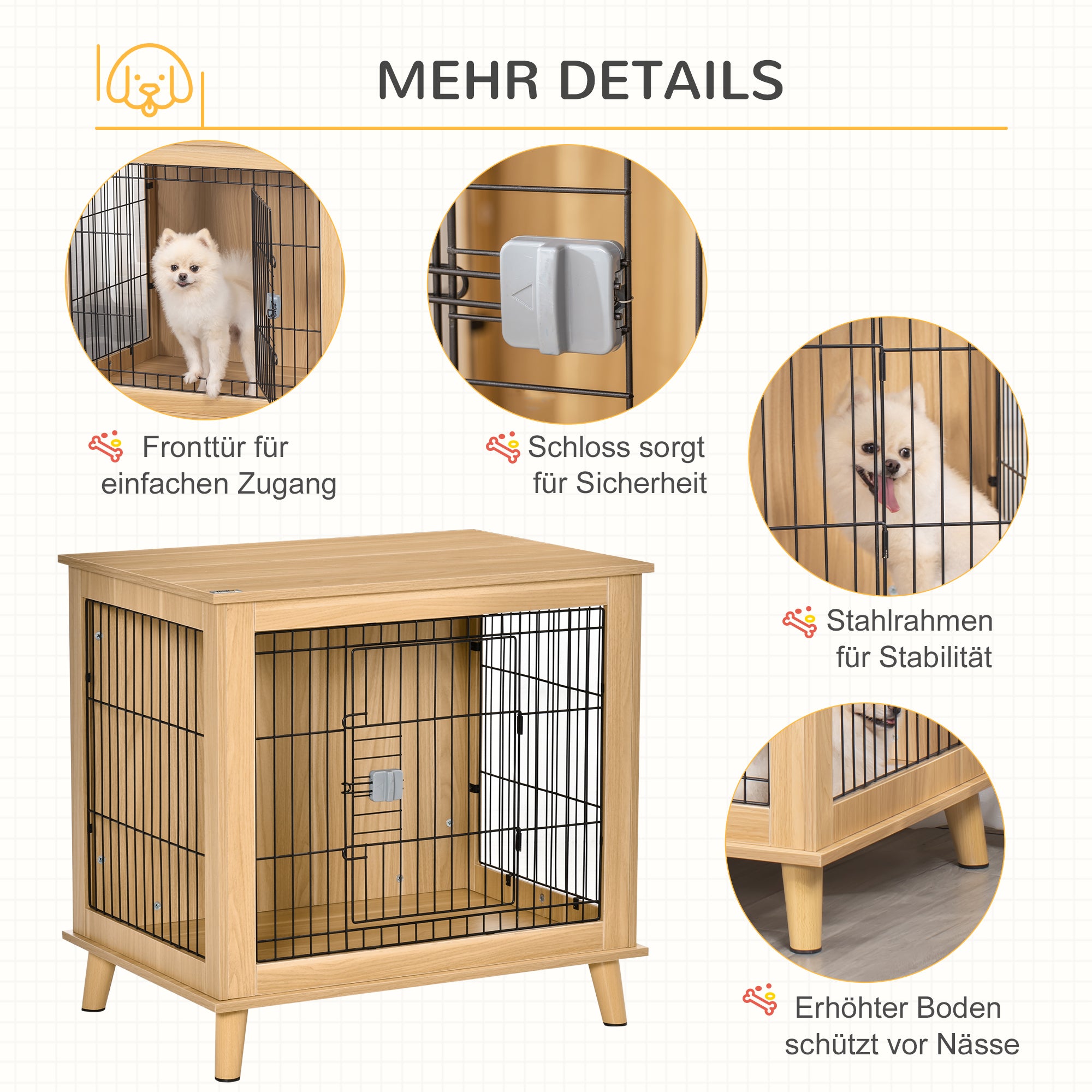 PawHut Transportbox aus Holz, Hundebox 81 cm x 58,5 cm x 76 cm Eiche Stahl Braun + Schwarz