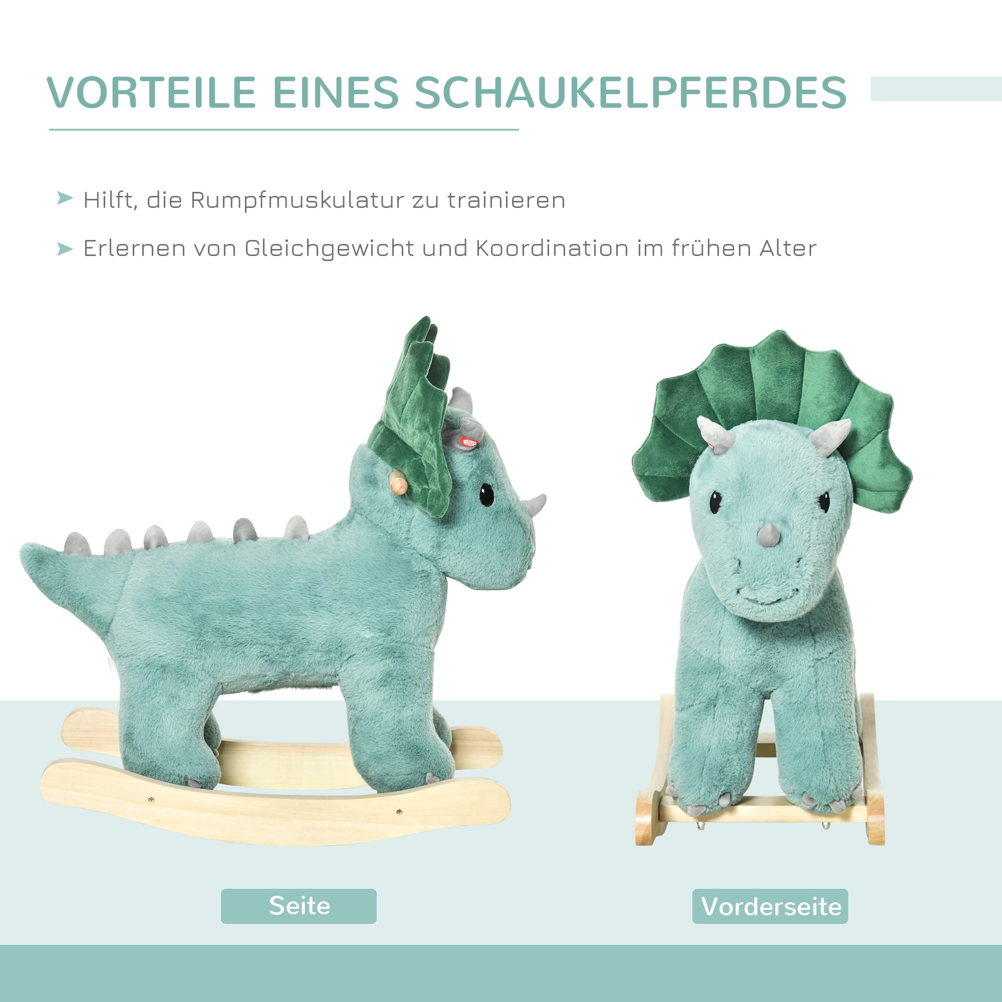 HOMCOM Kinder Schaukel Schaukeltier Schaukelpferd Dunkelgrün 64 x 30 x 54 cm