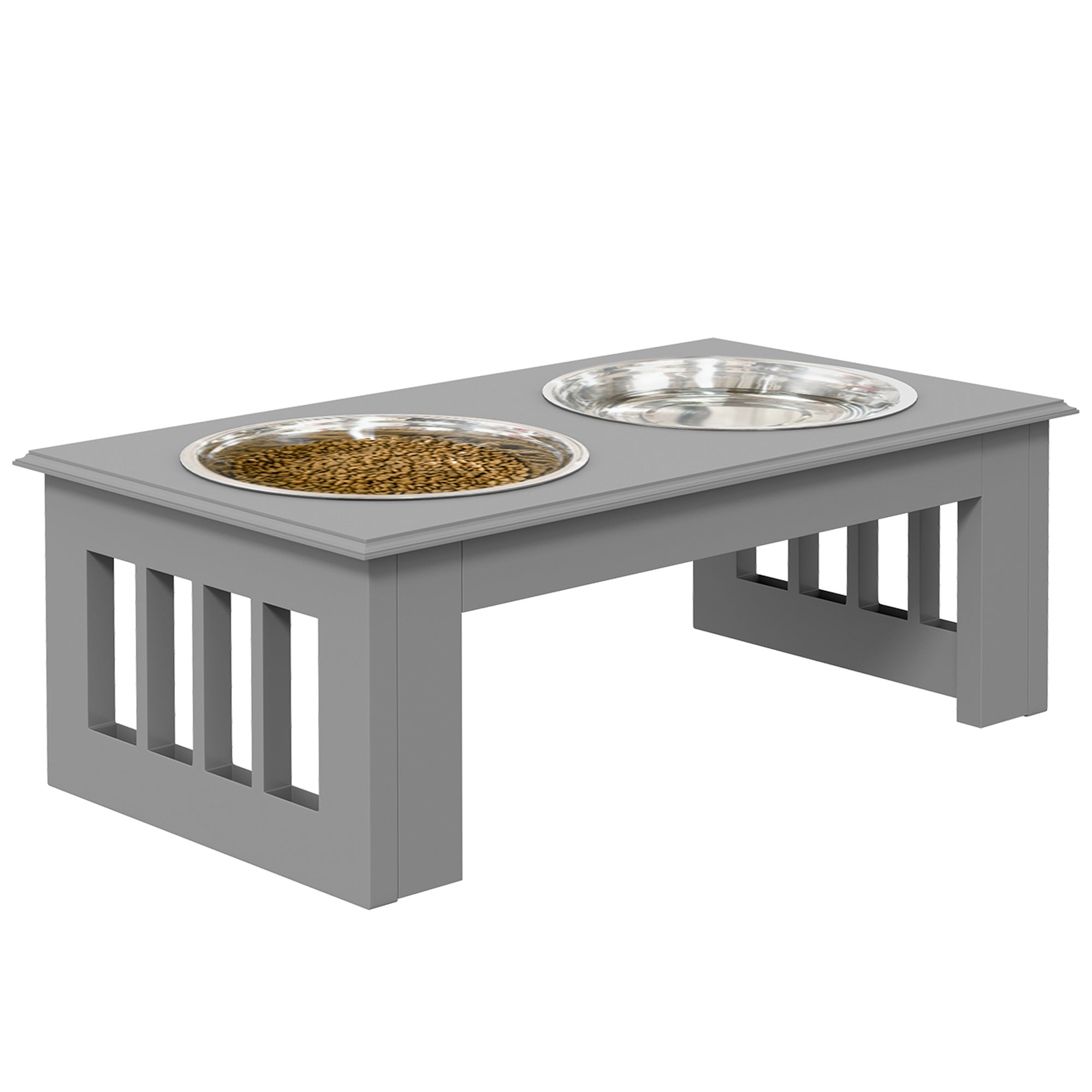 PawHut Hunde-Futterstation, rutschfest, 44x24x15cm, Grau, 0,9L pro Napf