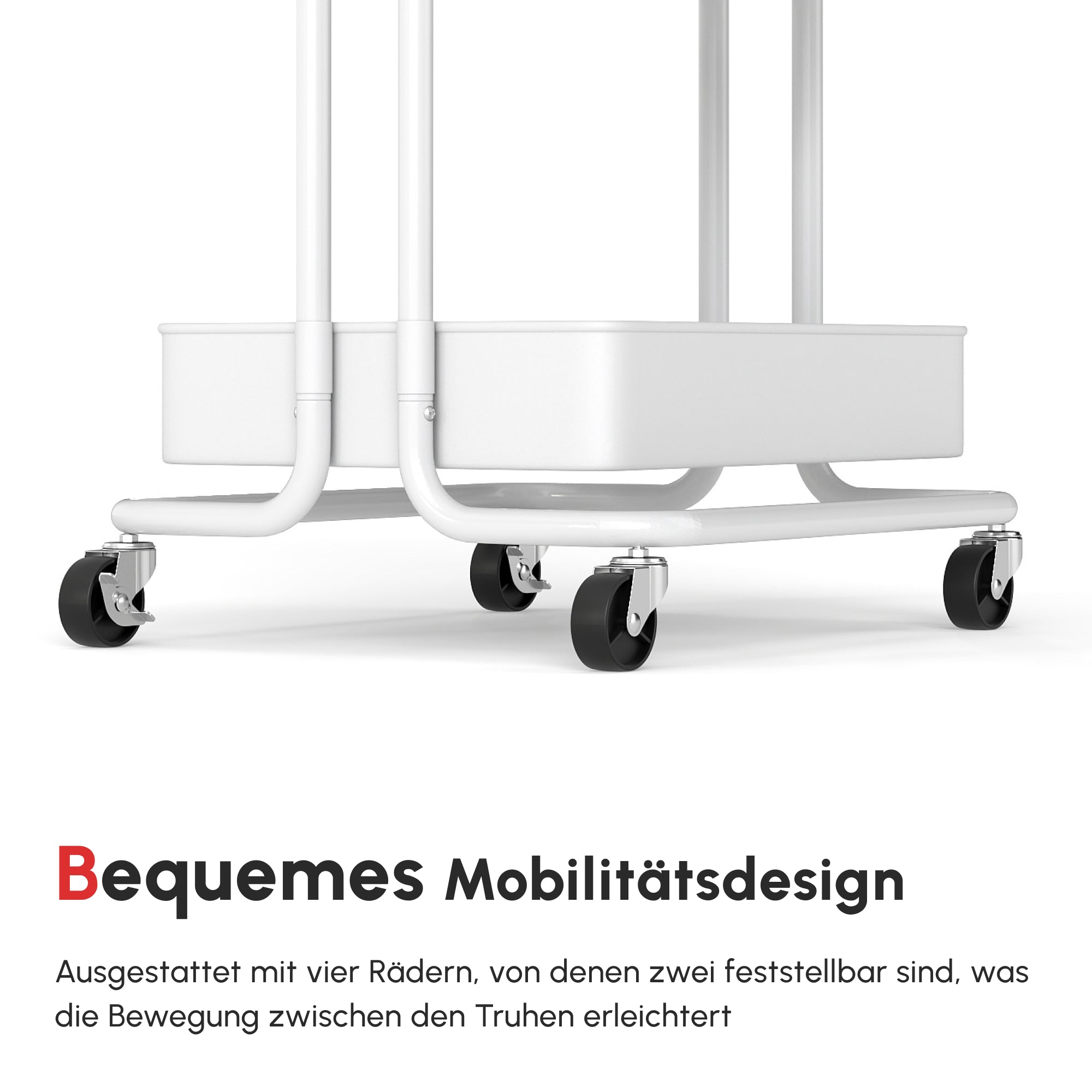 HOMCOM Rollwagen, Servierwagen, 3 Ablagekörbe, 3 Hängeboxen, 4 Haken, Metallrahmen, 42 x 38 x 86,5cm, Weiß