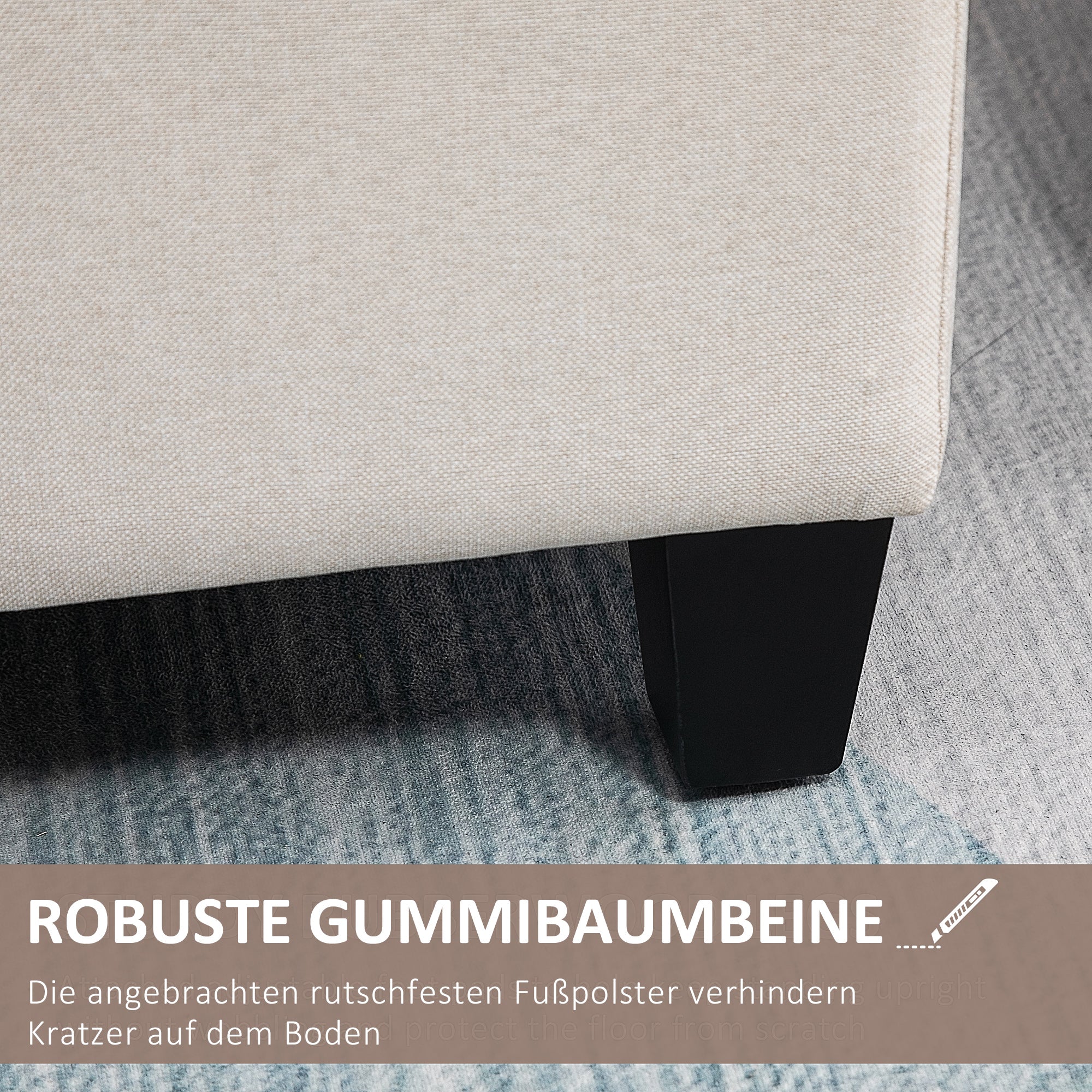 HOMCOM Sitzbank Polsterbank mit Stauraum Truhenbank Flur Schlafzimmer Wohnzimmer leinenartiges Polyester Gummiholz Cremeweiß 100 x 40 x 44 cm