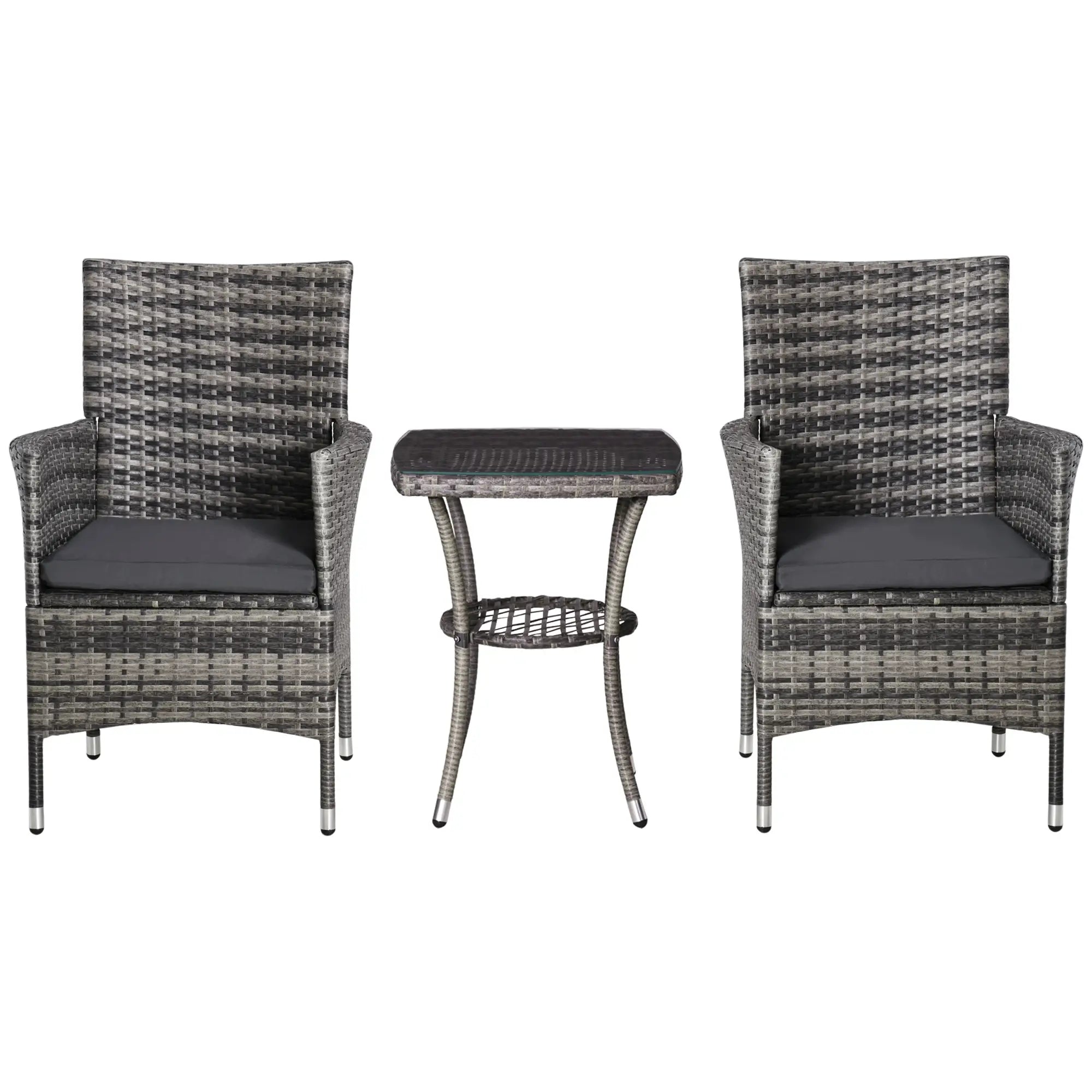 Outsunny Balkonmöbel Set für 2 Personen Sitzgruppe Rattan Gartenset Polyrattan Dunkelgrau