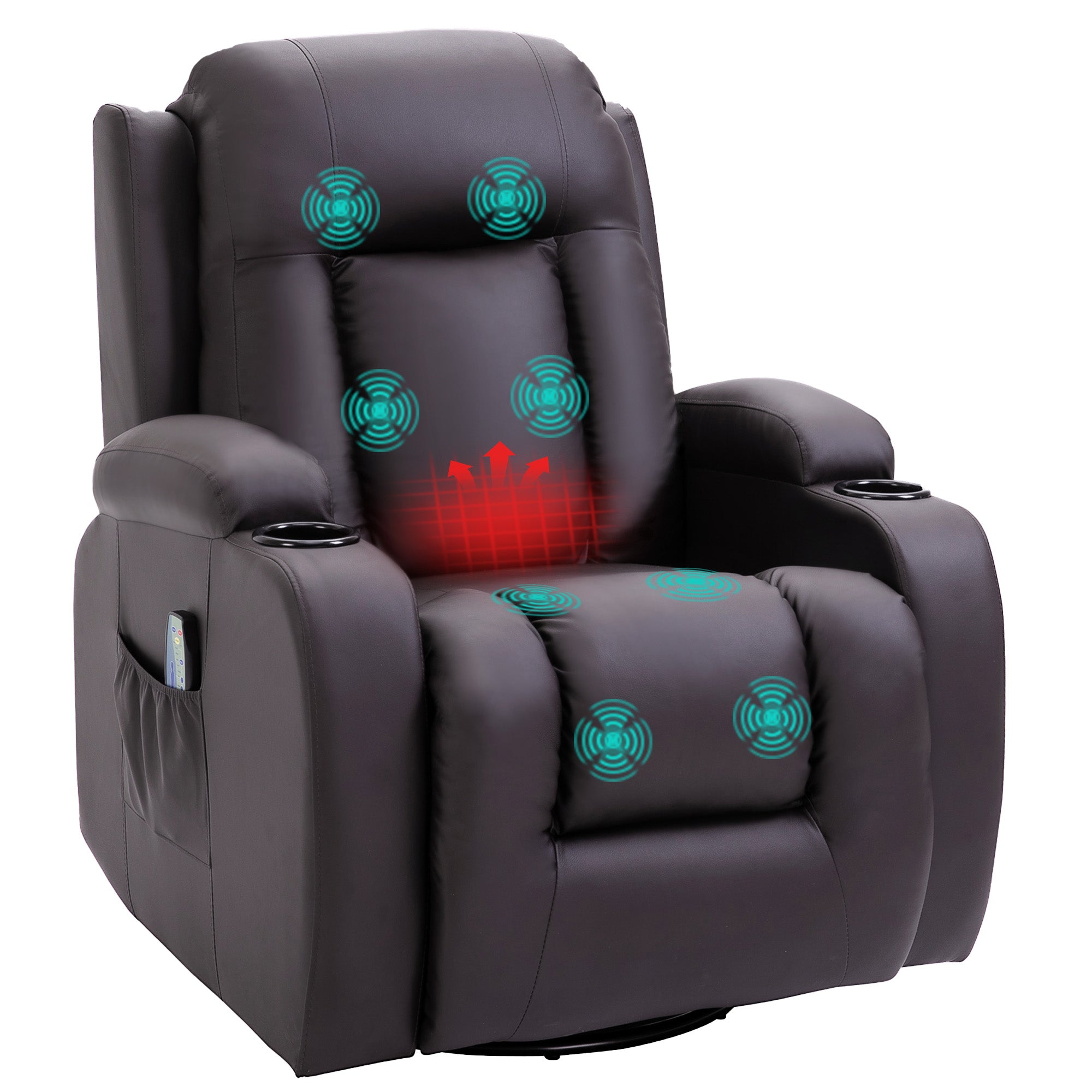 HOMCOM Massagesessel, Relaxsessel, Wippfunktion, 8 Vibrationspunkte, inkl. Fernbedienung, Braun