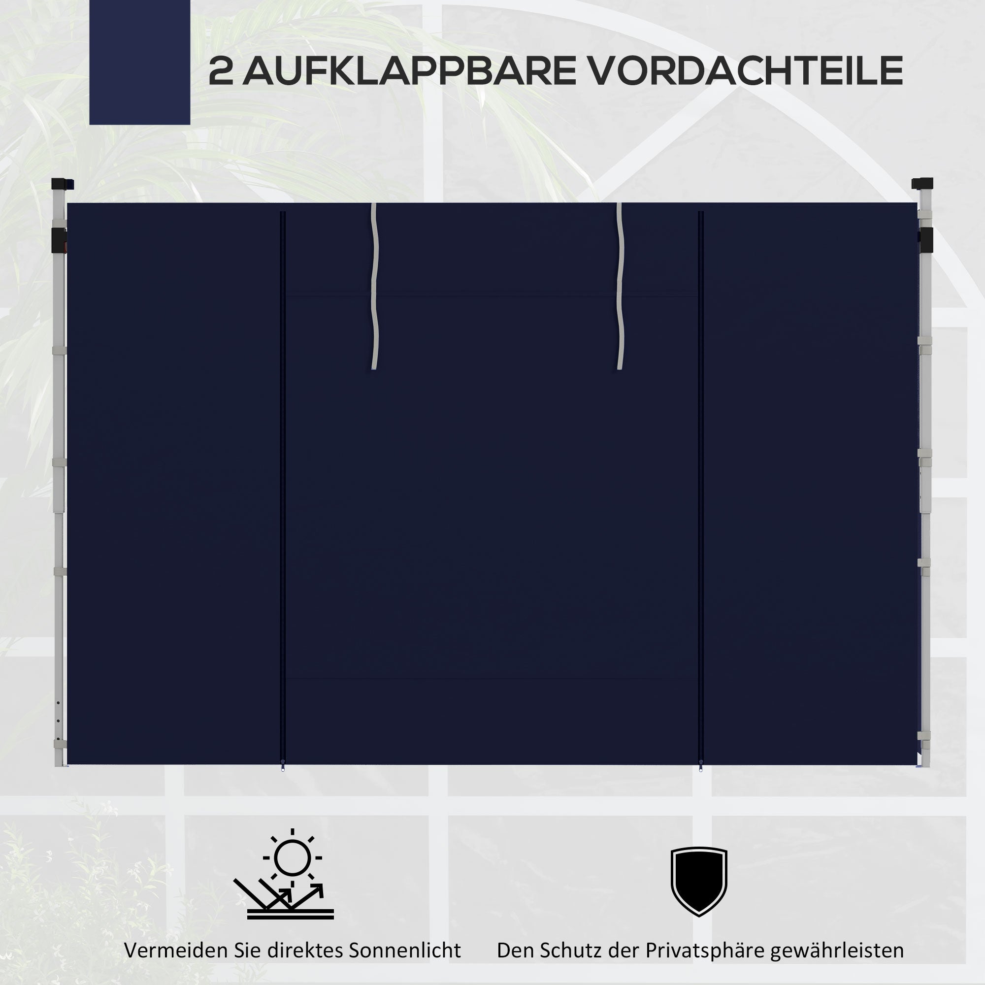 Outsunny Pavillon-Vorhänge, 2er-Set, für 3x6m oder 3x3m Gartenpavillons, mit Fenstern und Türen, Blau
