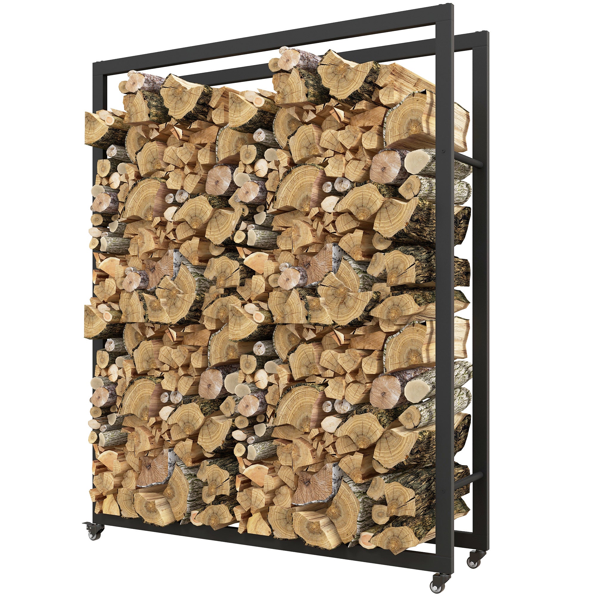 Outsunny Feuerholzgestell mit Rädern, mobil, Metallrahmen, bis 150 kg, 120 x 32 x 151 cm, schwarz