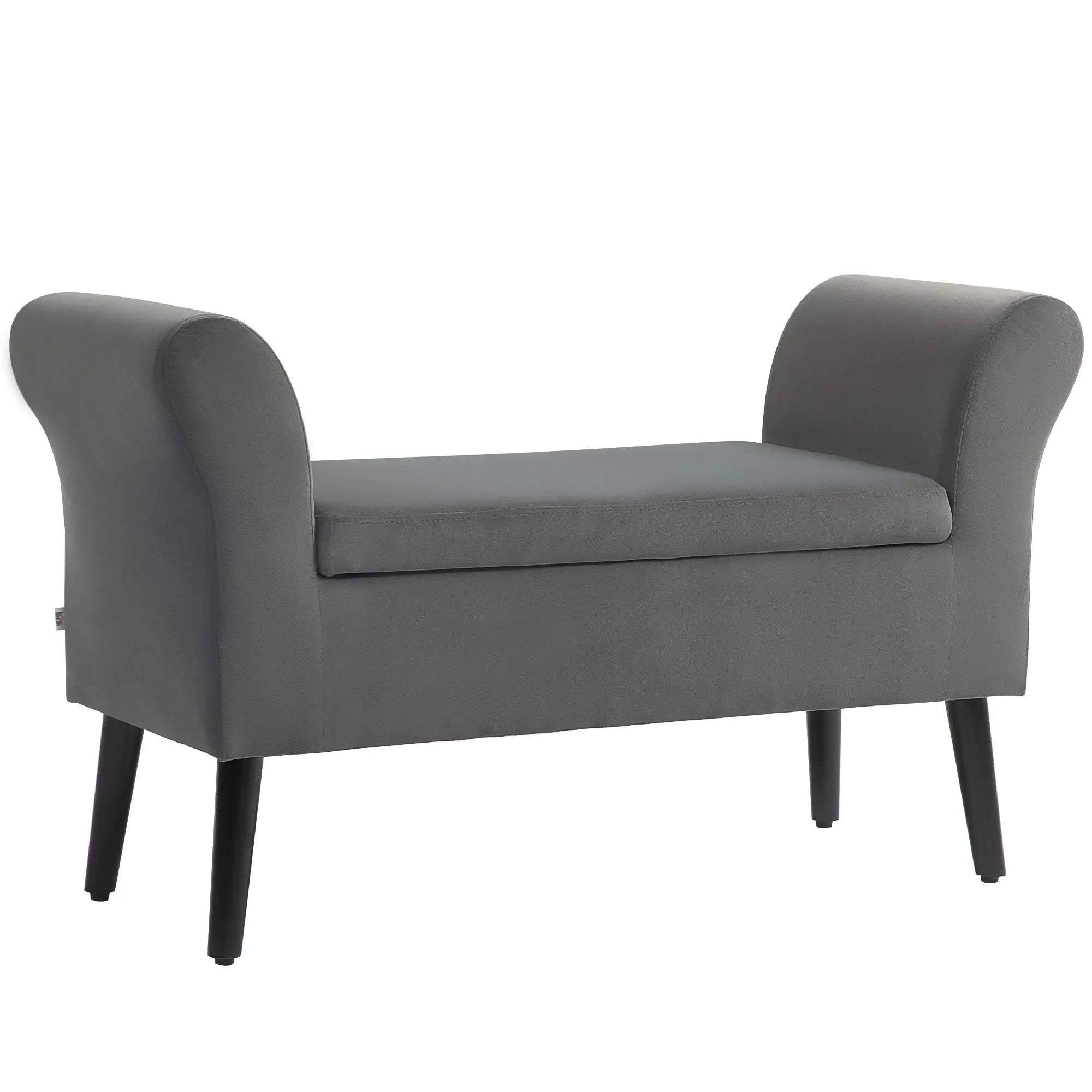 HOMCOM Polsterbank mit Stauraum, Truhenbank mit Armlehnen, 46 cm Sitzhöhe, samtartiges Polyester, 111,5 x 41 x 65 cm, Dunkelgrau