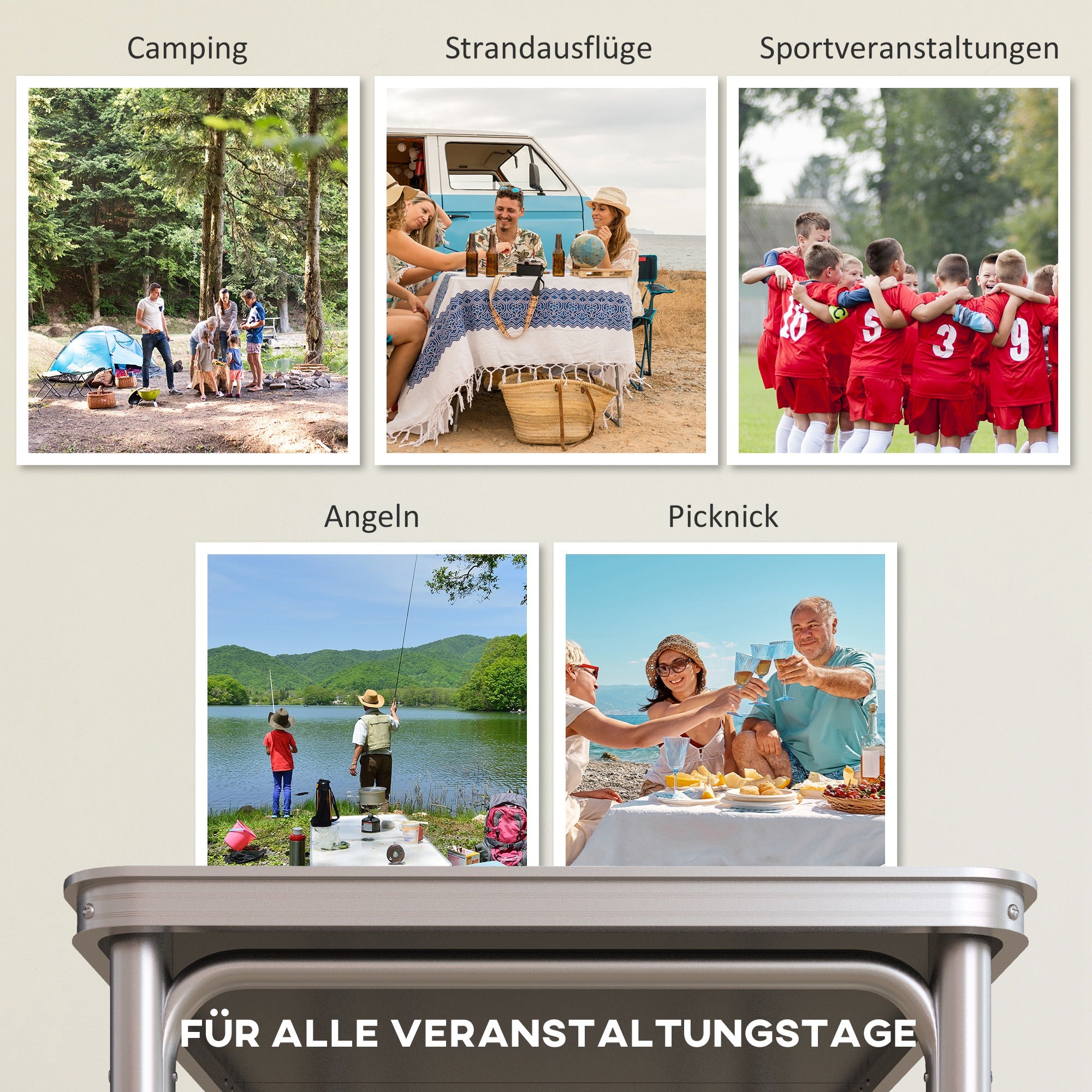 Outsunny Campingtisch, klappbar, leicht, höhenverstellbar, Aluminiumrahmen, 240 x 60 x 54/62/70 cm, Schwarz