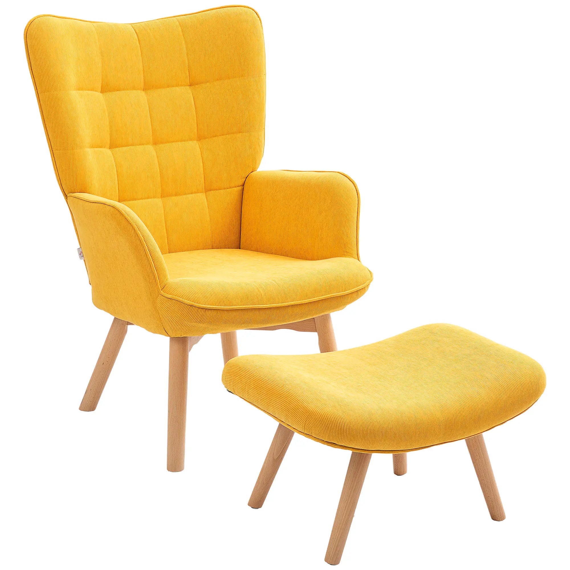 HOMCOM Akzentsessel mit Hocker, Relaxsessel in Cord-Optik, Armlehnstuhl mit Holzbeinen, für Wohnzimmer, Orange