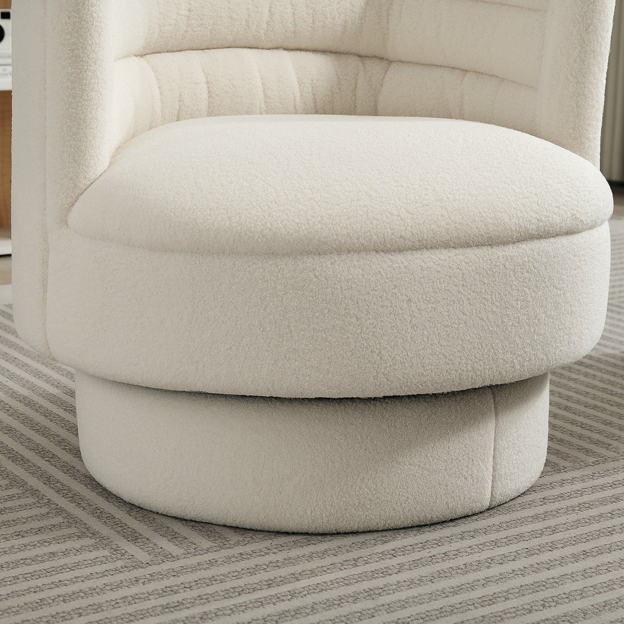 HOMCOM Drehbarer Polstersessel, Moderner Lounge-Sessel mit Kautschukholzrahmen, für Wohnzimmer, Schlafzimmer, Cremeweiß