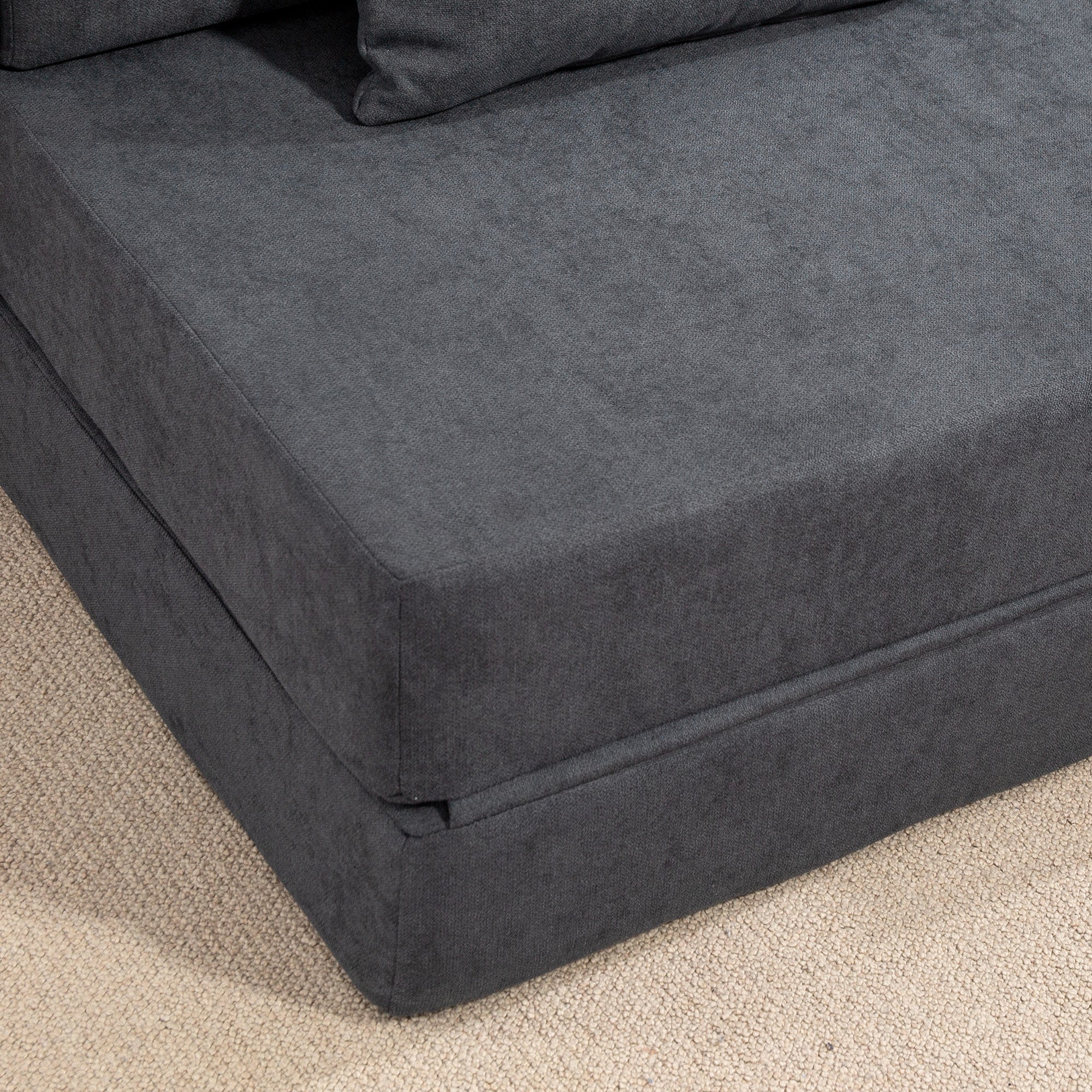 HOMCOM Bodensofa, Polstercouch, in Matratze umwandelbar, Schaumstoff, Kissen, Dunkelgrau