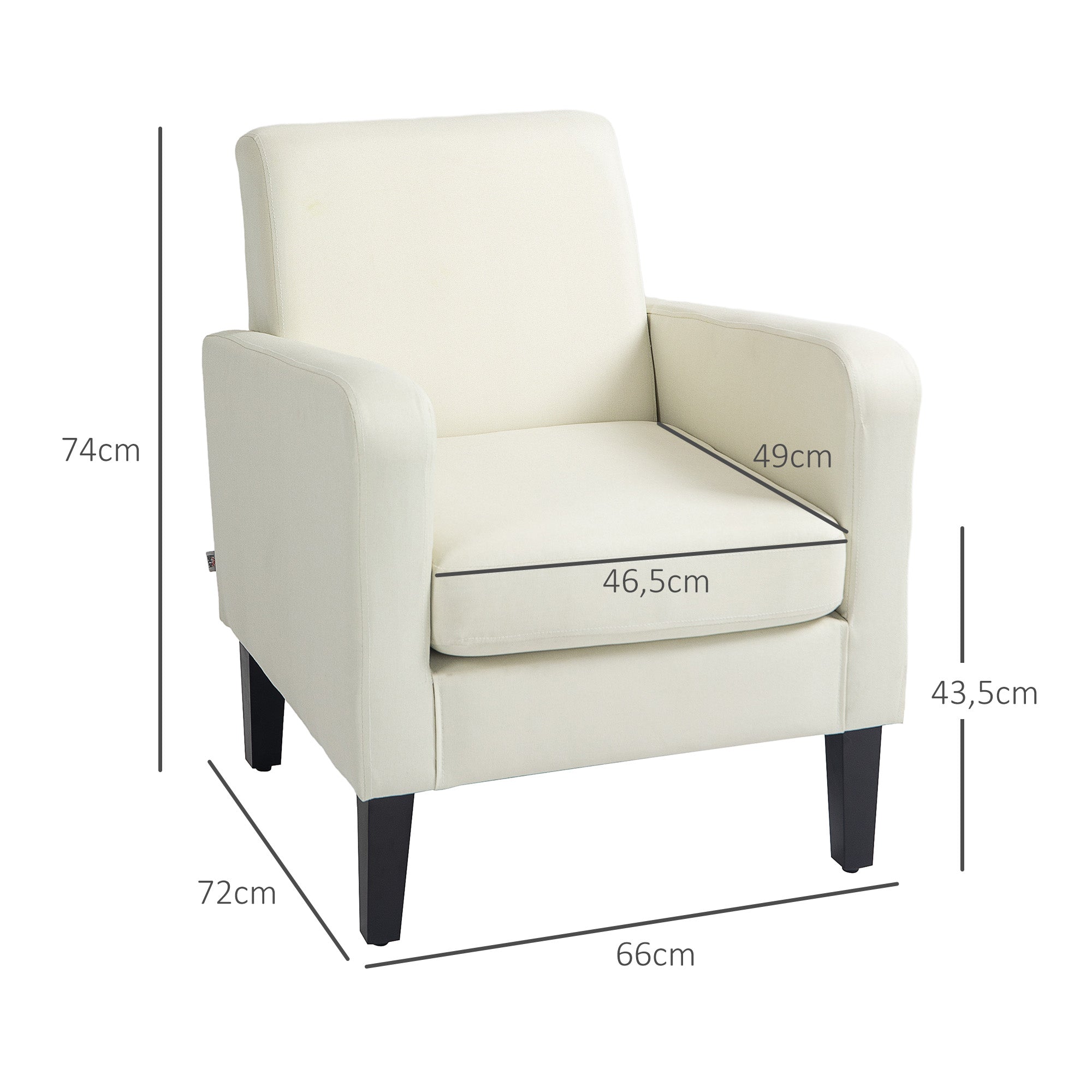 HOMCOM Einzelsessel, Relaxsessel, Polstersessel mit Holzfüßen, Stoff in Leinenoptik, 66 x 72 x 74 cm, Cremeweiß