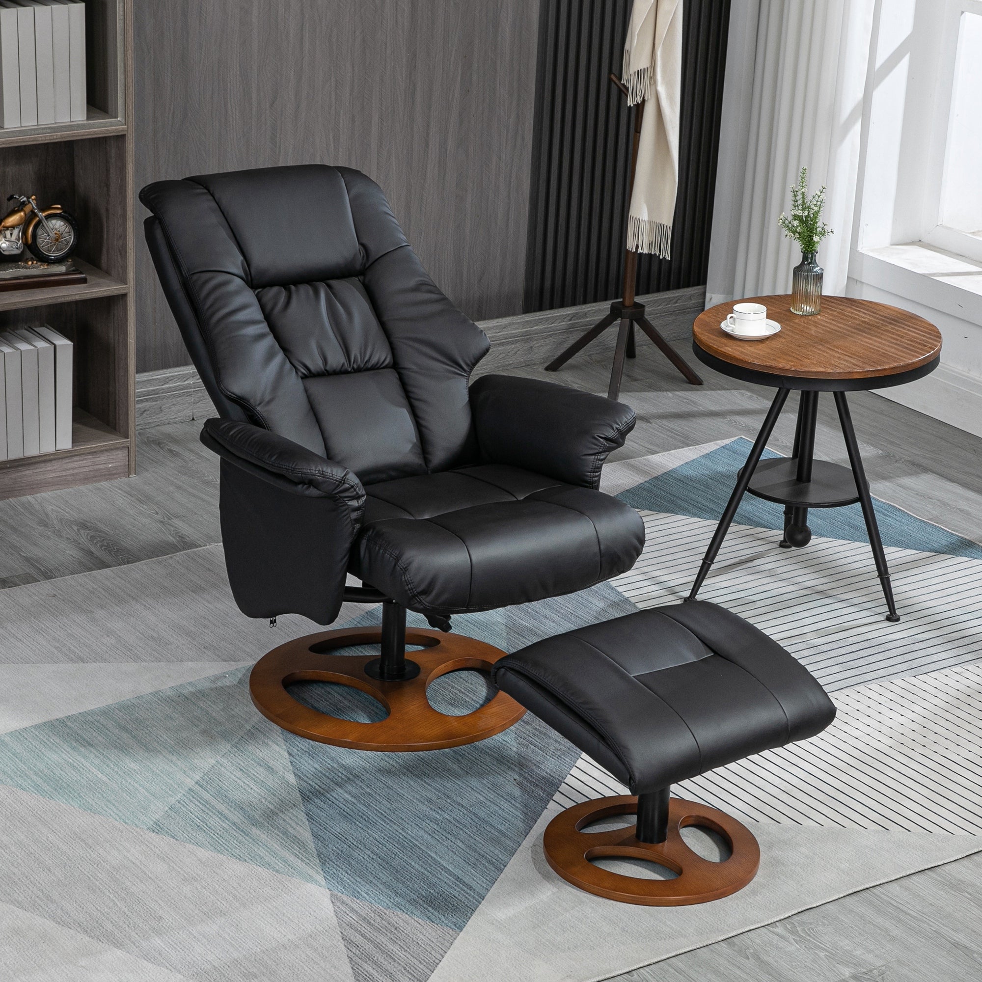 HOMCOM Relaxsessel mit Ottomane, Sessel mit Fußhocker, verstellbare Rückenlehne, 77 cm x 89 cm x 110 cm, Schwarz
