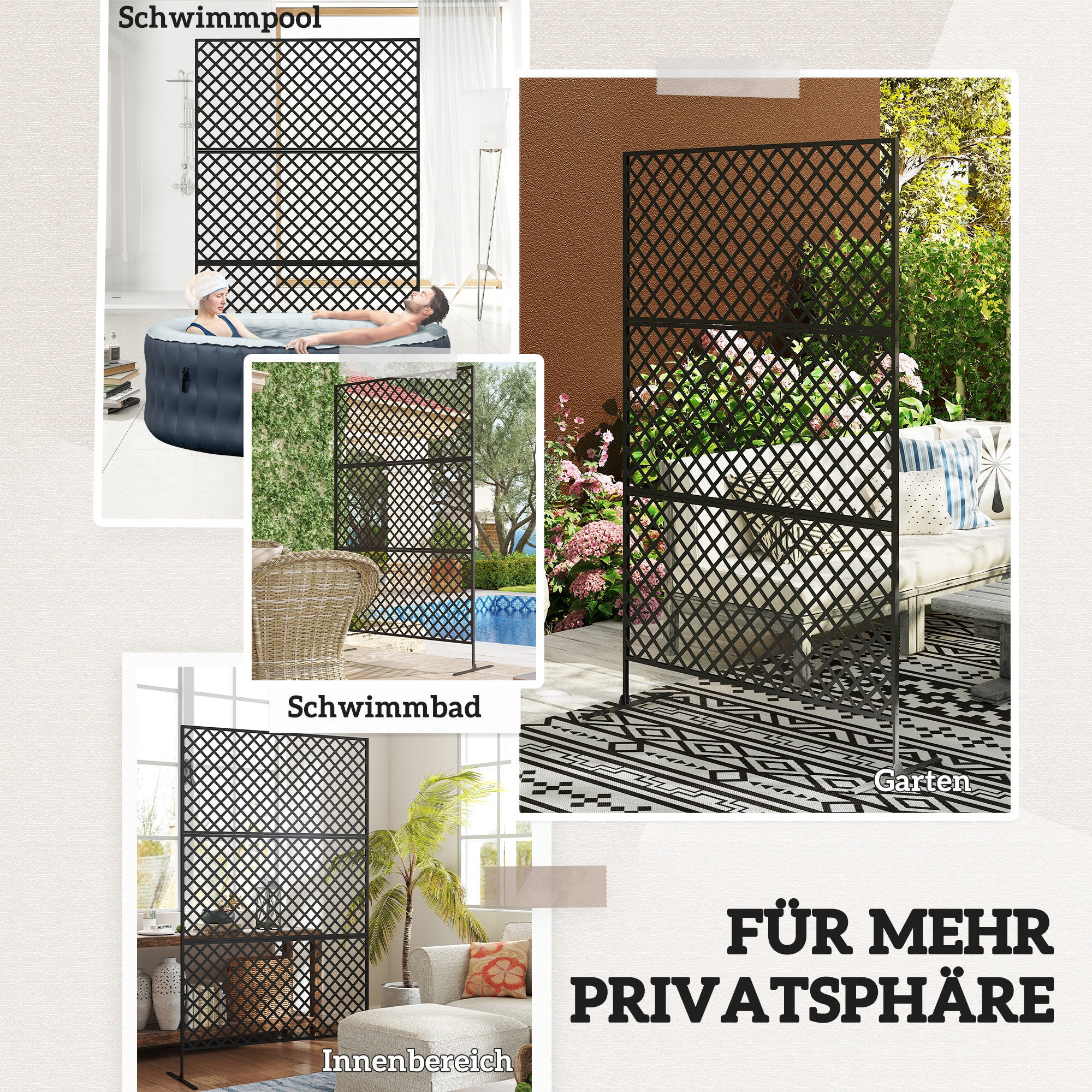 Outsunny Outdoor-Raumteiler, Metall-Wandschirm für Terrasse, Veranda, Garten, Freistehendes Rankengitter, Stahl, Schwarz