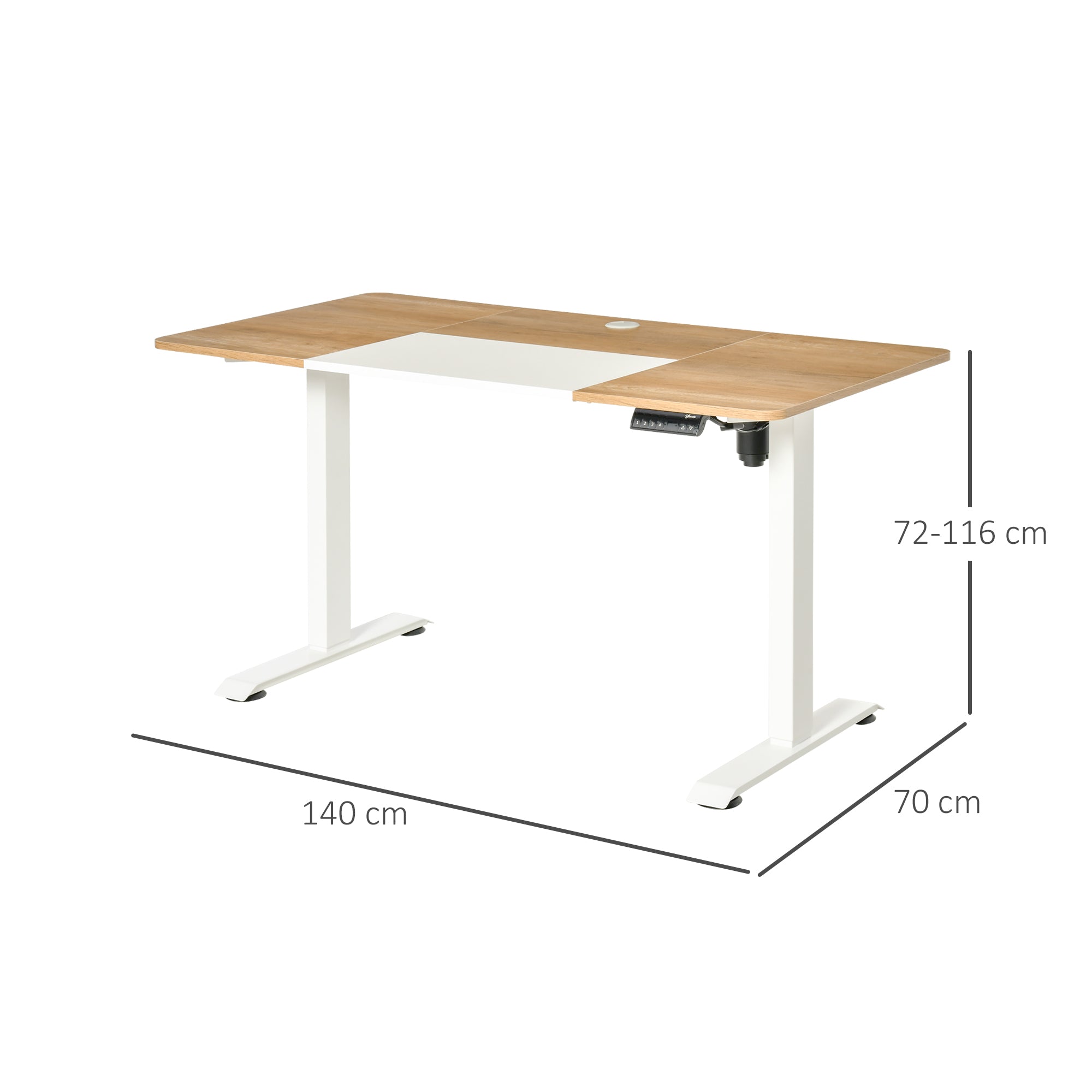 Vinsetto Höhenverstellbarer Schreibtisch Elektrisch 140 x 70 cm Computertisch mit 4 Memory-Steuerung, 4 tlg. Tischplatte, Steh-Sitz Tisch mit Anti-Kollision, Überhitzungsschutz Weiß