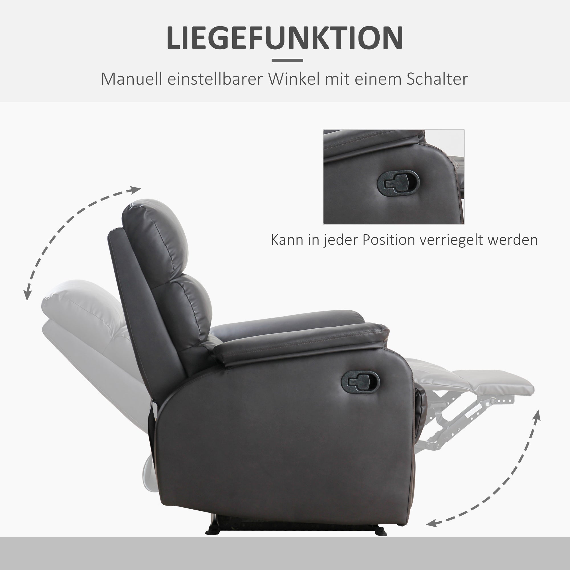 HOMCOM Relaxsessel Fernsehsessel Couch-Sessel Liegesessel Winkelschreibtisch mit CPU-Ständer verstellbar ergonomisch Kunstleder Stahl Braun 75 x 92 x 99 cm