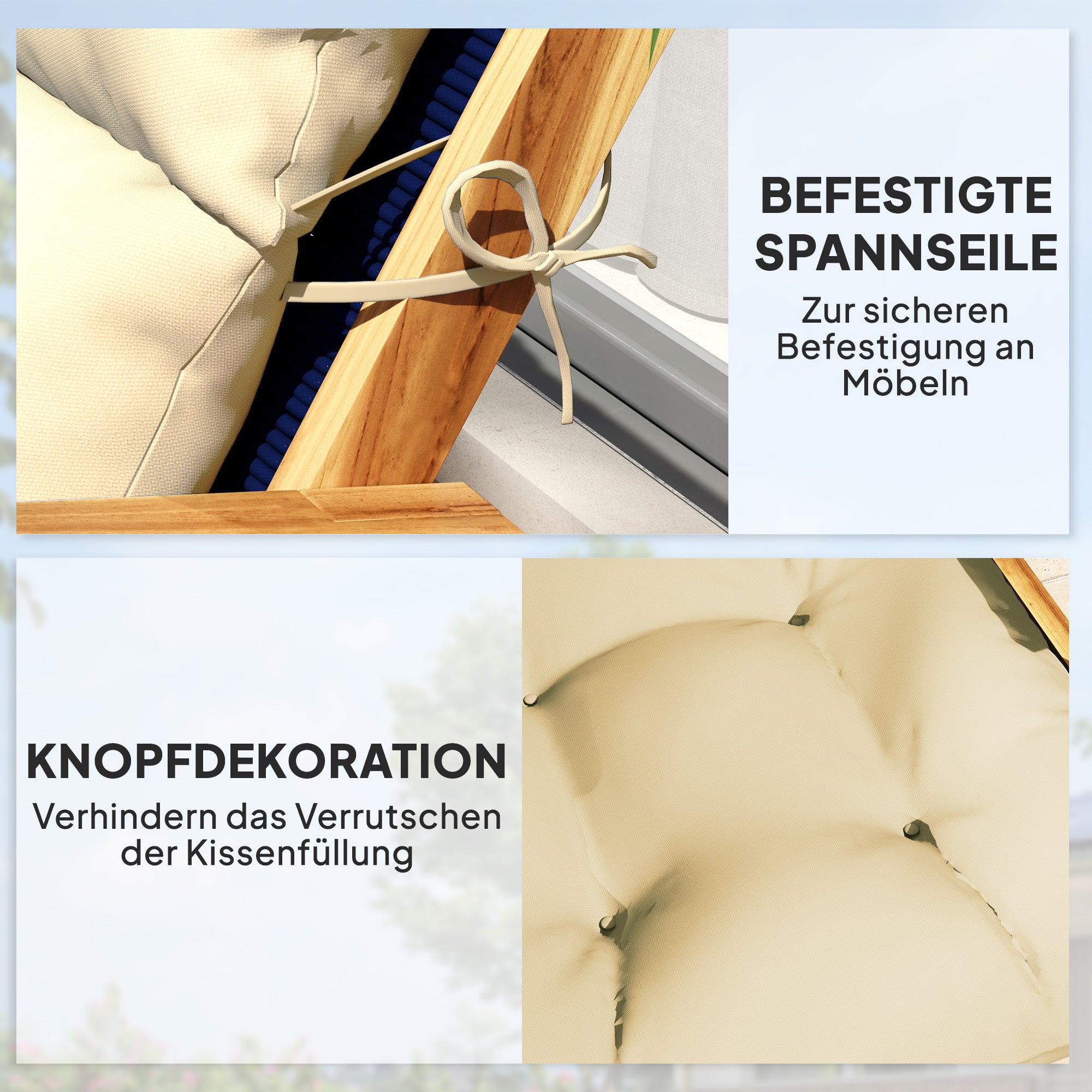 Outsunny Sitzkissen, Dickes Polsterkissen für Sitzmöbel, mit Rückenlehne, Schaukelstuhlkissen, für drinnen und draußen, Beige