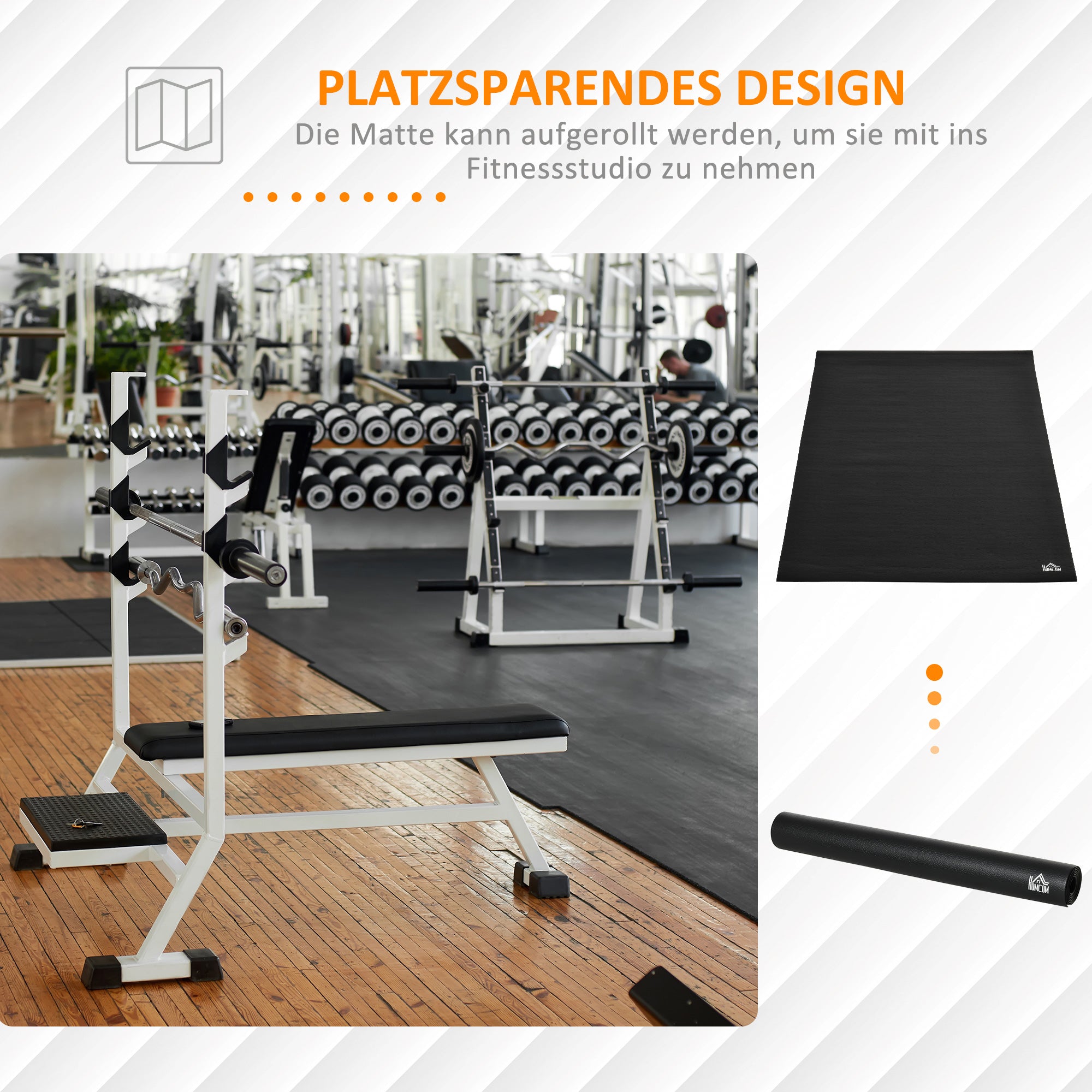 HOMCOM Bodenschutzmatte für Fitnessgeräte rutschfest Fitnessmatte 6 mm Dicke Unterlegmatte Sportmatte Multifunktionsmatte für Yoga Laufband Heimtrainer Yogamatte Bodenmatte 180x90 cm Schwarz