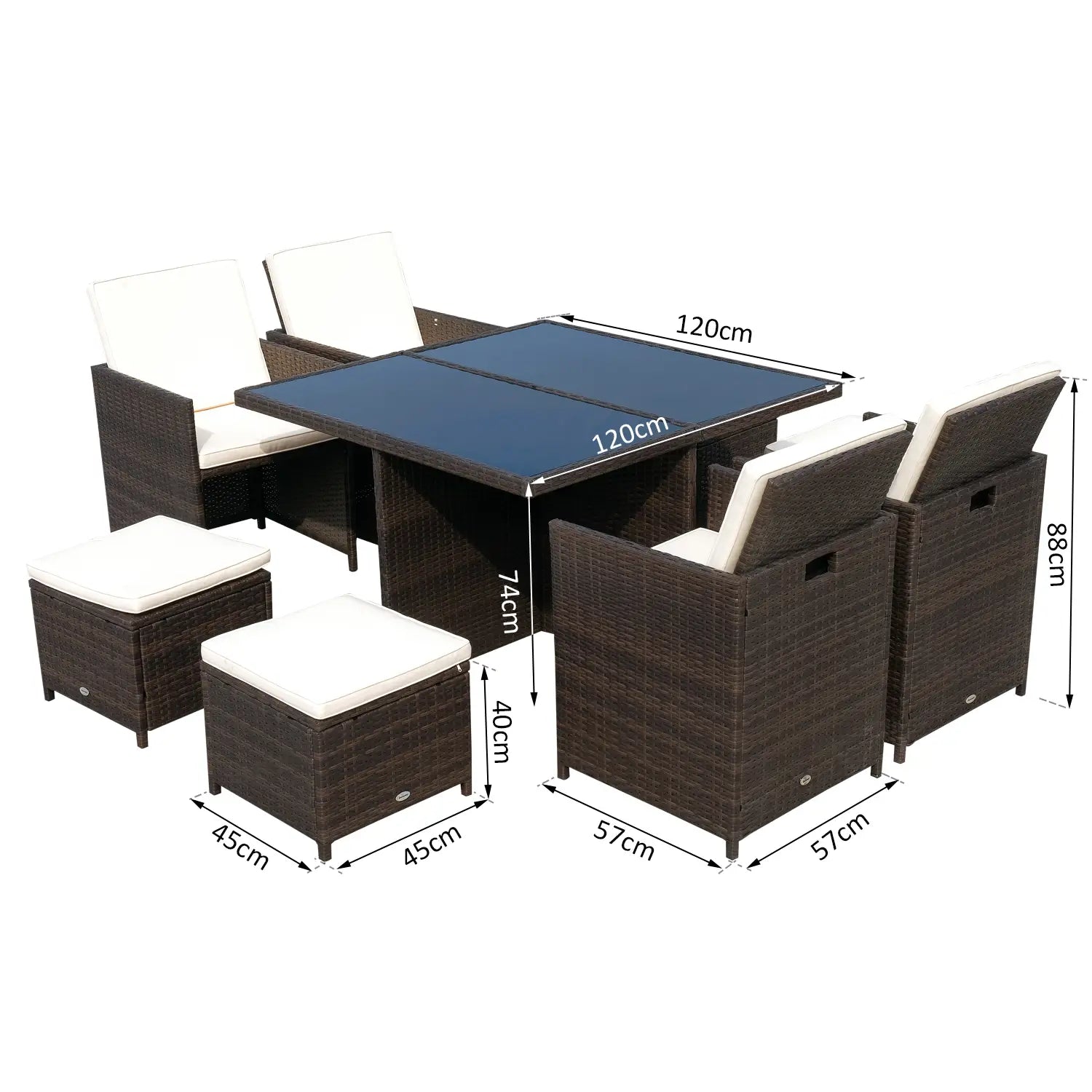 Outsunny Polyrattan Gartenmöbel Sitzgruppe 21-tlg. platzsparend Alu