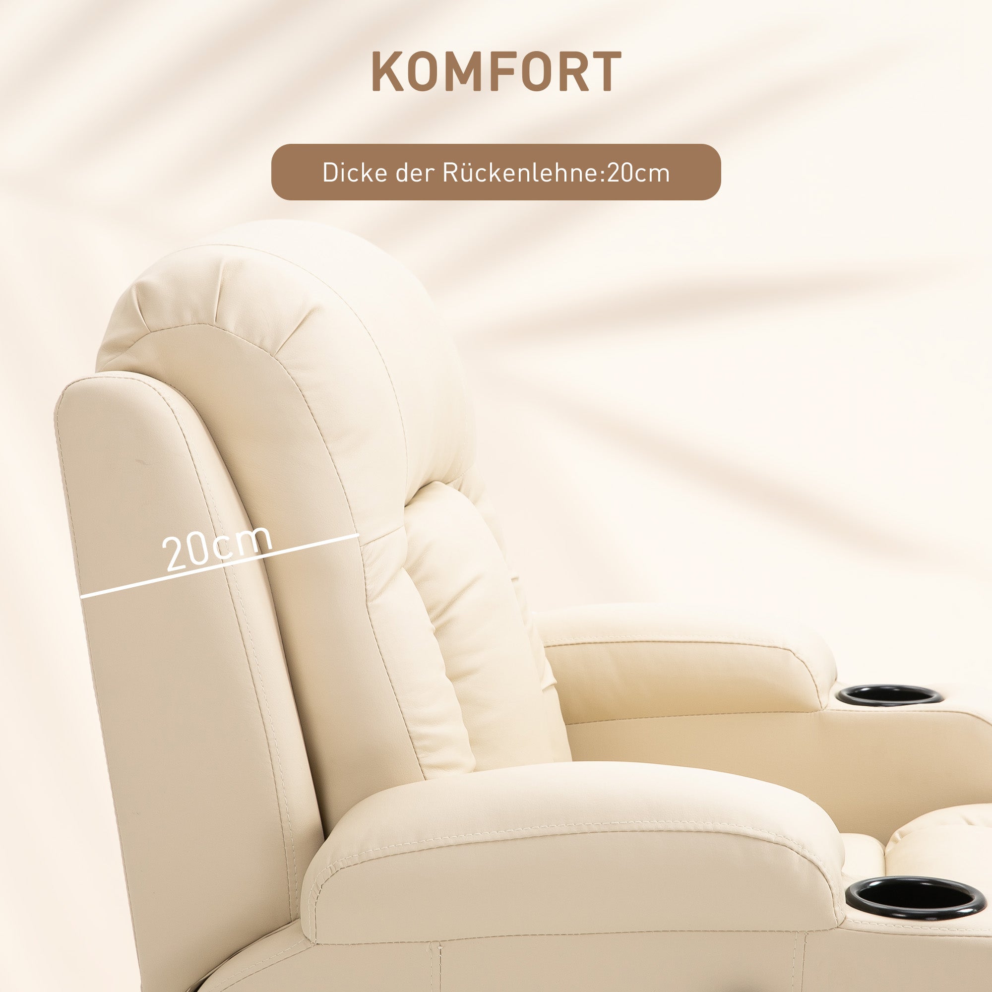 HOMCOM Massagesessel, Relaxsessel, Wippfunktion, 8 Vibrationspunkte, inkl. Fernbedienung, Creme
